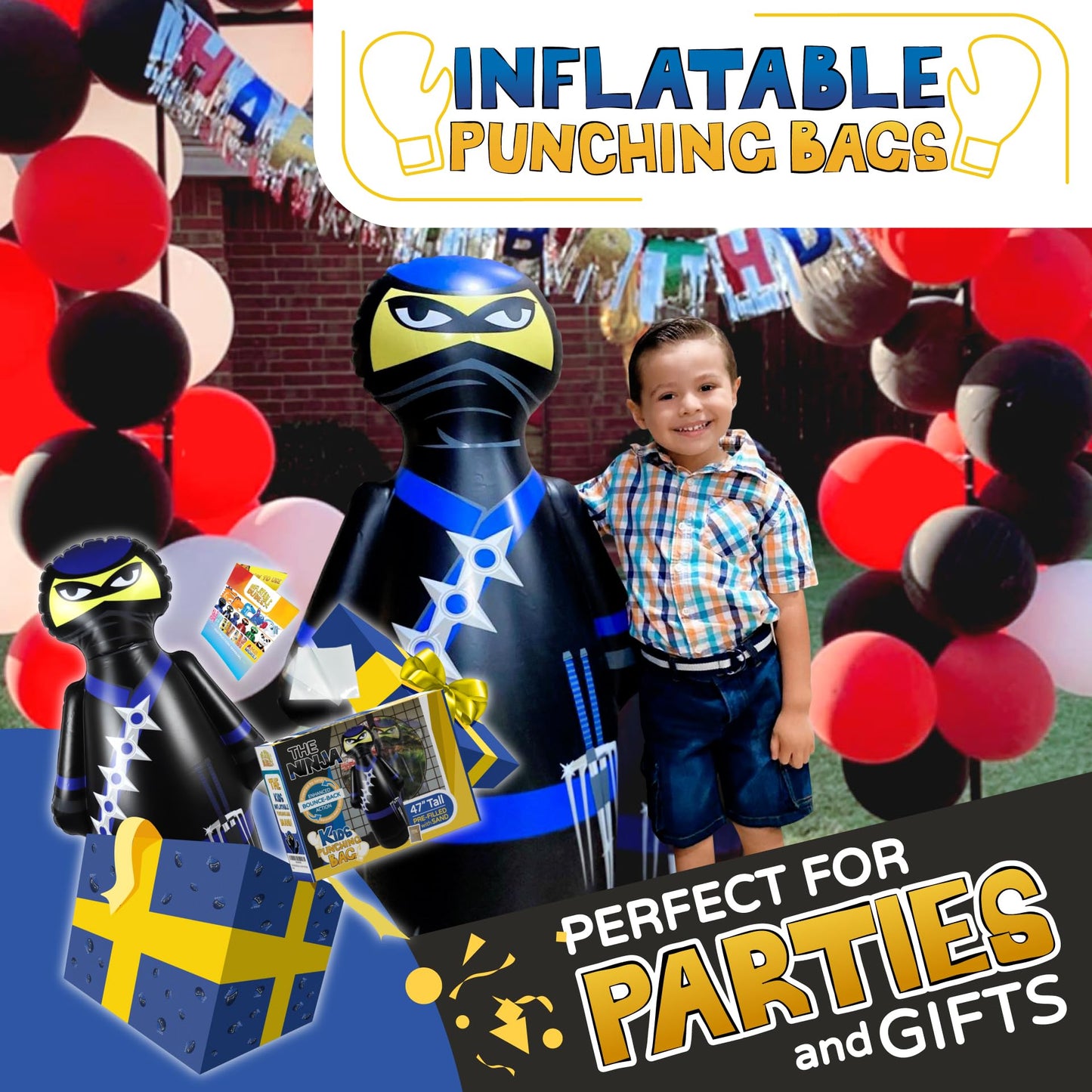 Inflatable Dudes Ninja Toy 47 Inches – Kids Punching Bag, Sand-Filled Bopper for Ninja Parties