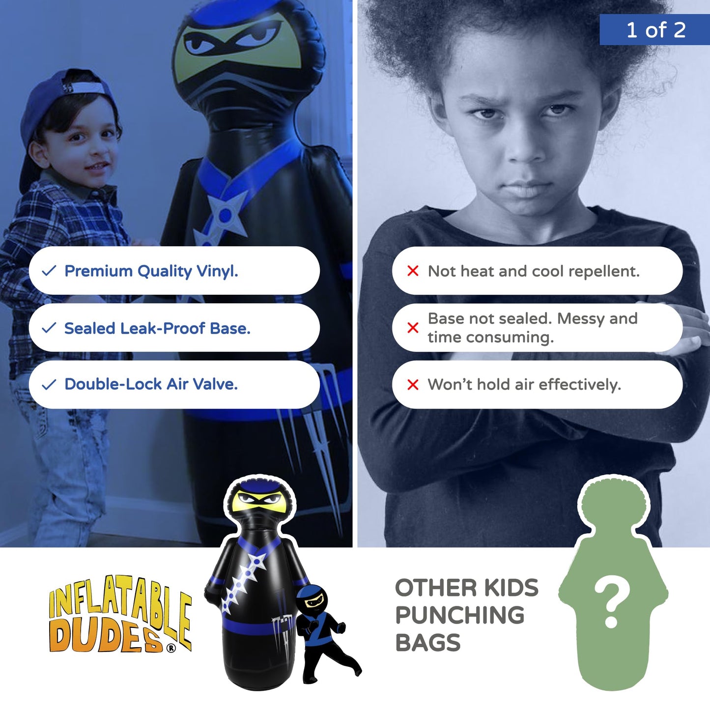 Inflatable Dudes Ninja Toy 47 Inches – Kids Punching Bag, Sand-Filled Bopper for Ninja Parties