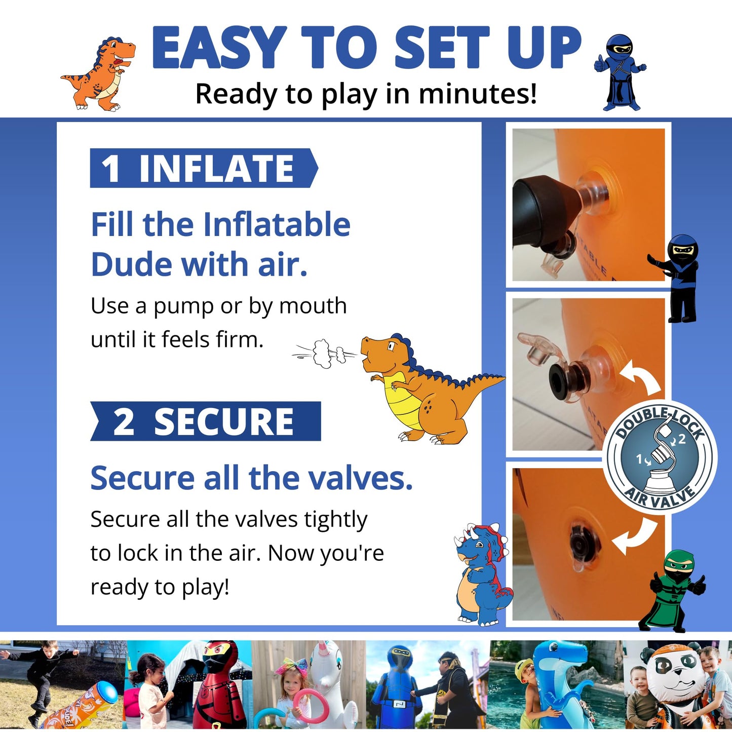 Inflatable Dudes Ninja Toy 47 Inches – Kids Punching Bag, Sand-Filled Bopper for Ninja Parties