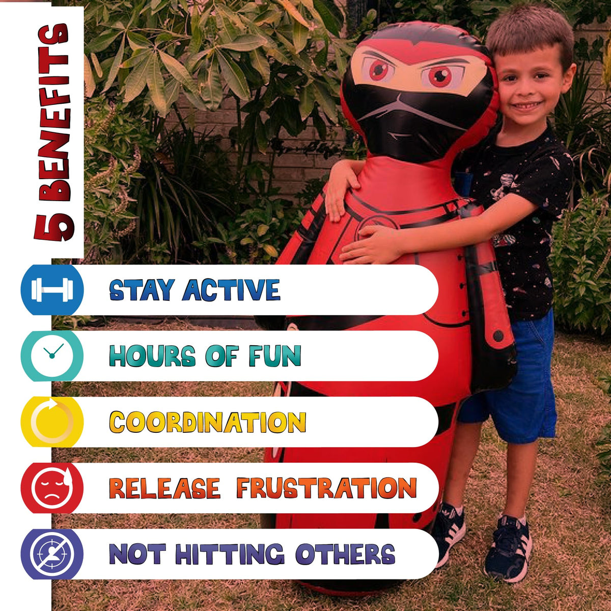 Inflatable Dudes Ninja Toy 47 Inches – Kids Punching Bag with Sand Base