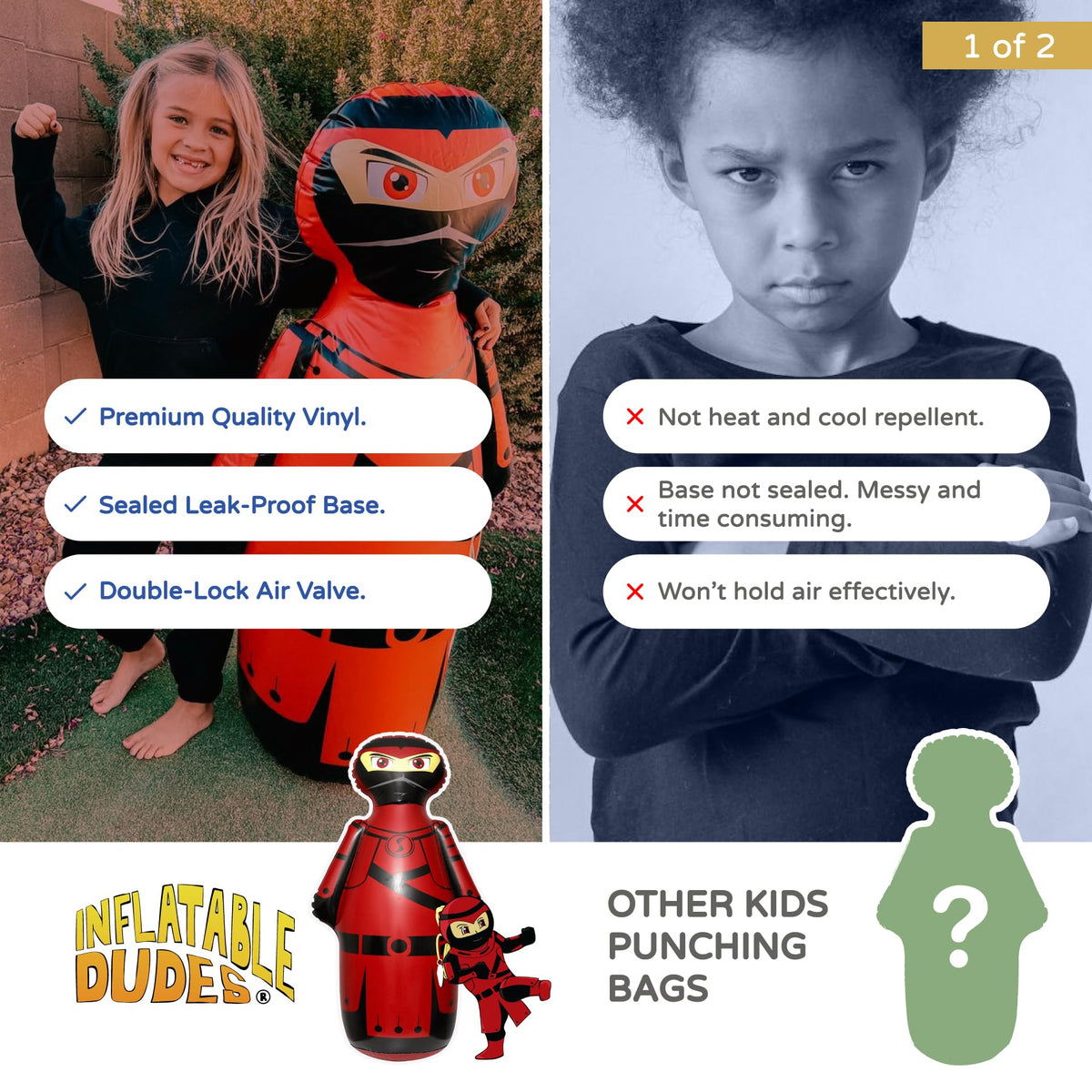 Inflatable Dudes Ninja Toy 47 Inches – Kids Punching Bag with Sand Base