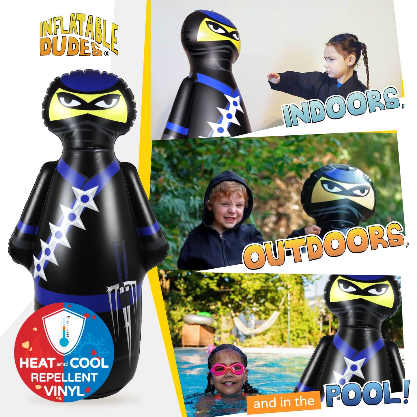 Inflatable Dudes Ninja Toy 47 Inches – Kids Punching Bag, Sand-Filled Bopper for Ninja Parties