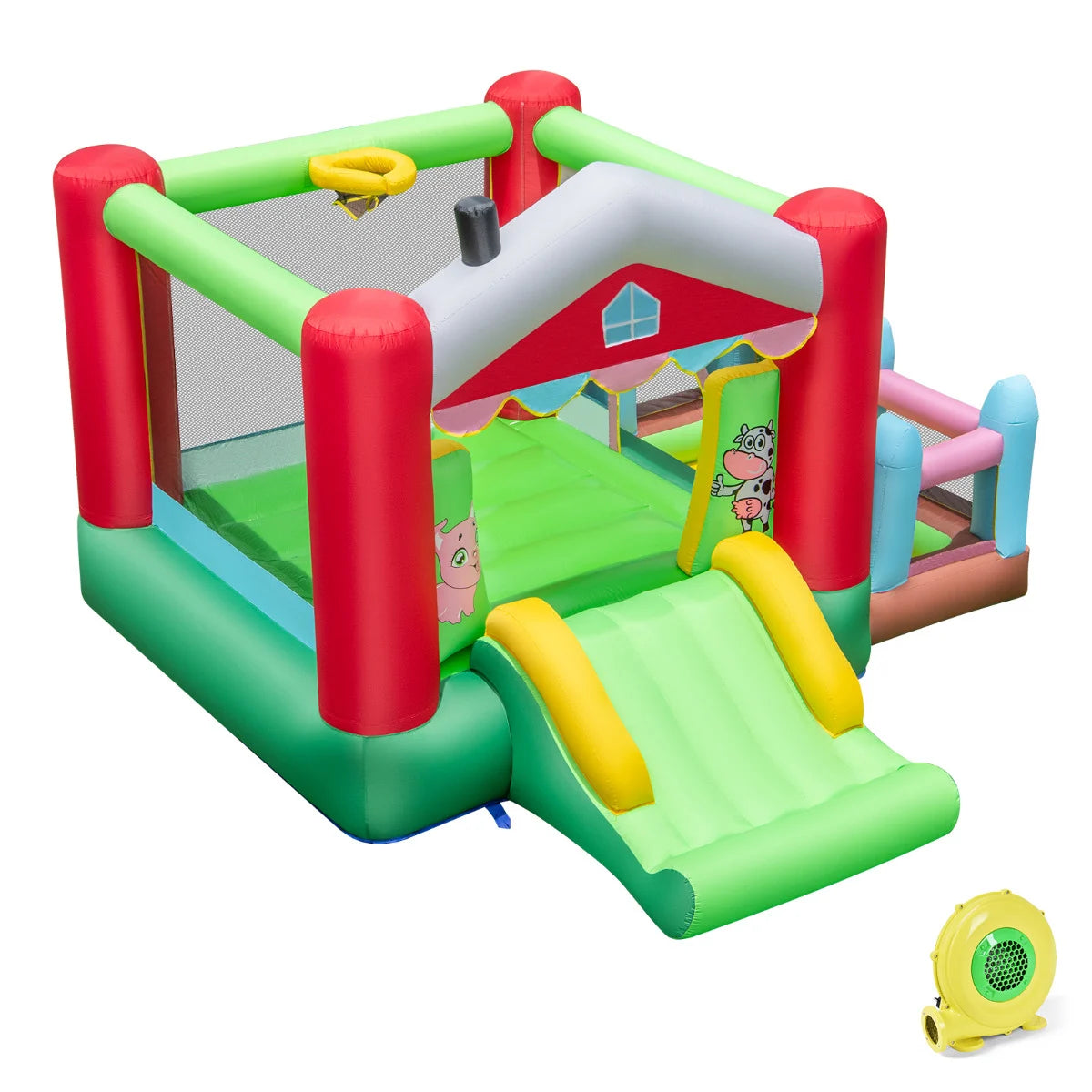 4-in-1 Farm Themed Inflatable Bounce House with 480W Blower