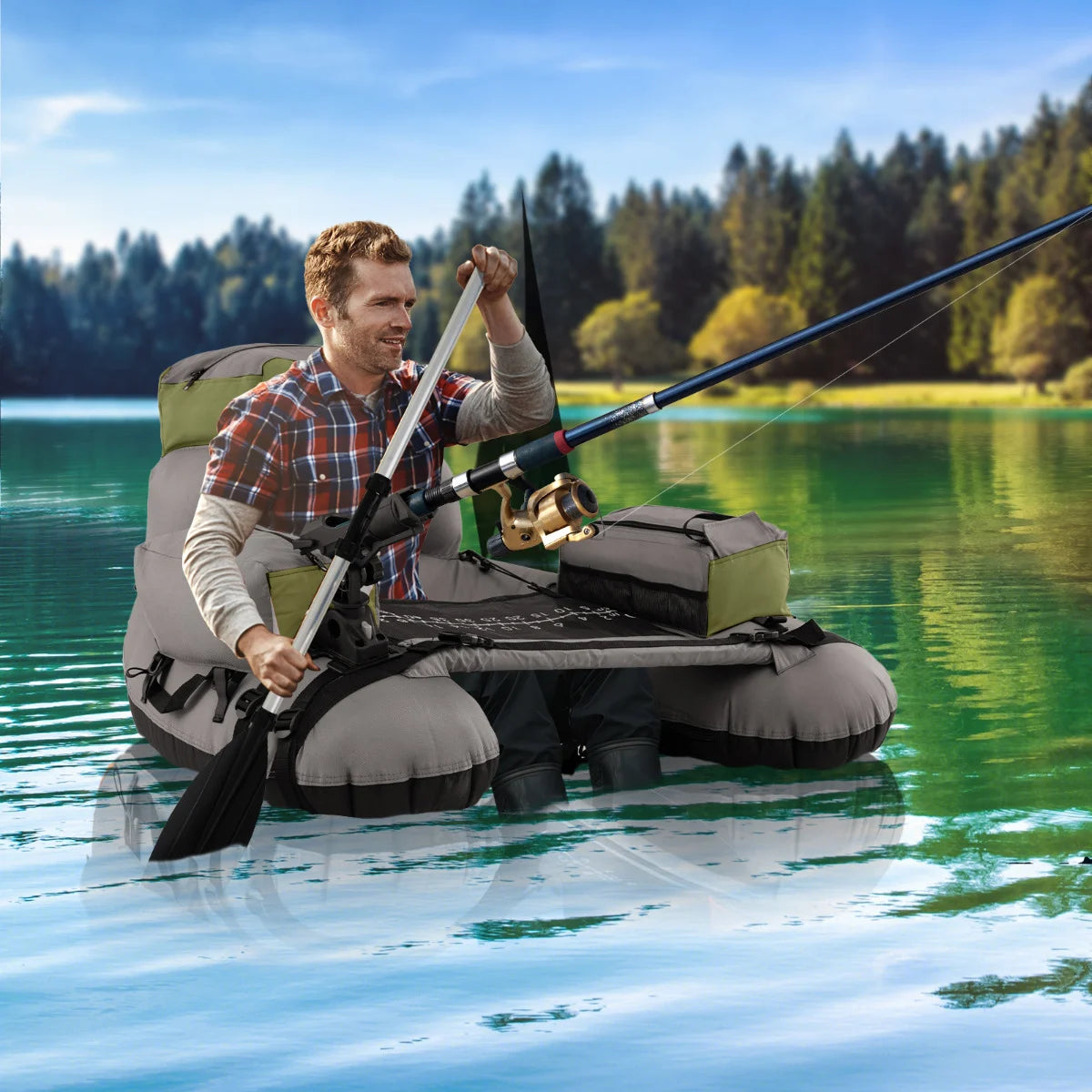 Inflatable Fishing Float Tube Portable Fishing Boat with Shoulder Straps-Colourful