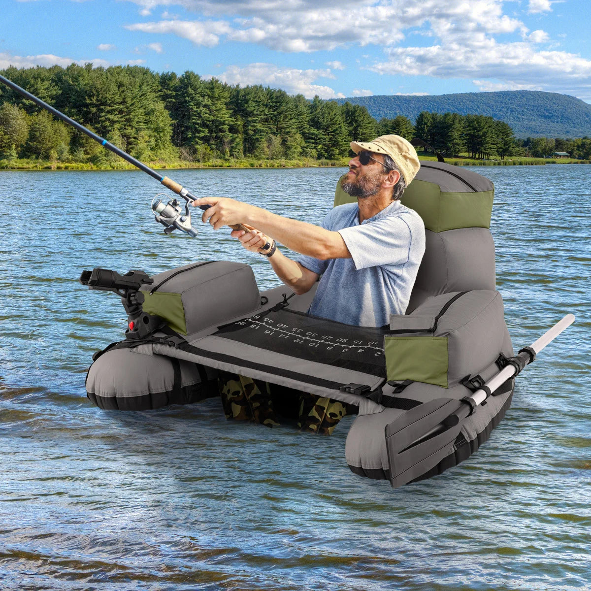 Inflatable Fishing Float Tube Portable Fishing Boat with Shoulder Straps-Colourful