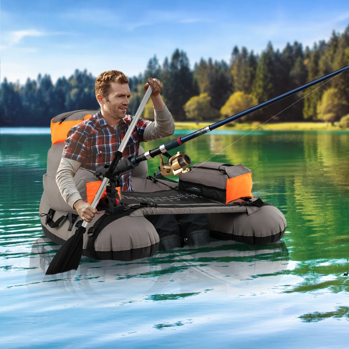 Inflatable Fishing Float Tube Portable Fishing Boat with Shoulder Straps-Colourful