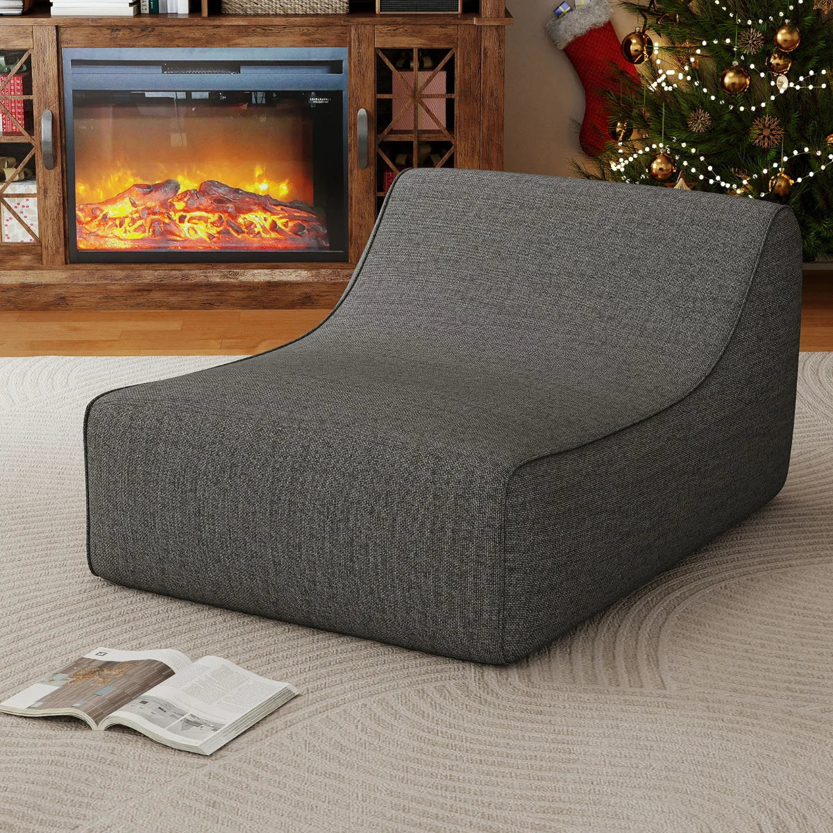 Inflatable Lounge Chair Ergonomic Blow Up Lazy Sofa with Detachable Cover and Anti-Slip Base-Blue