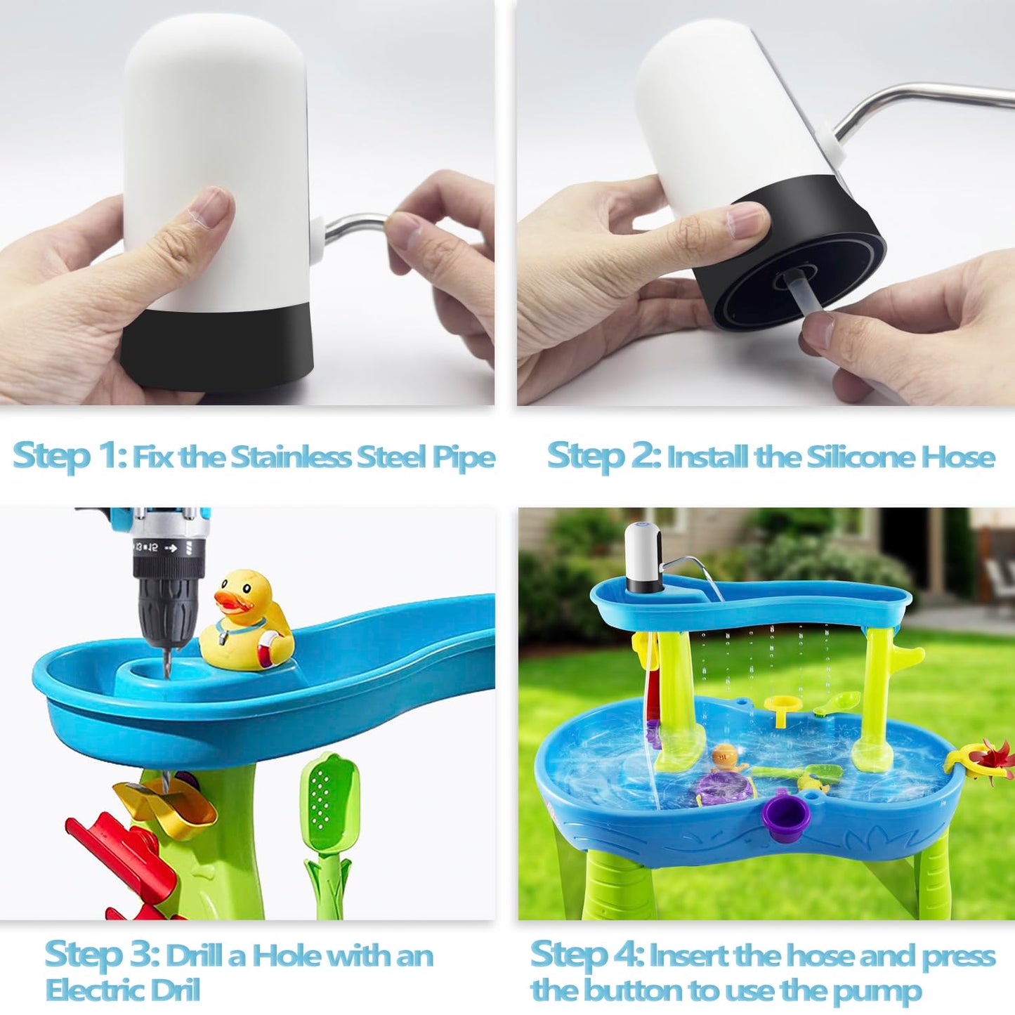 Infowush Water Table Pump – 3 Hours of Non-Stop Outdoor Water Play (Battery-Powered)