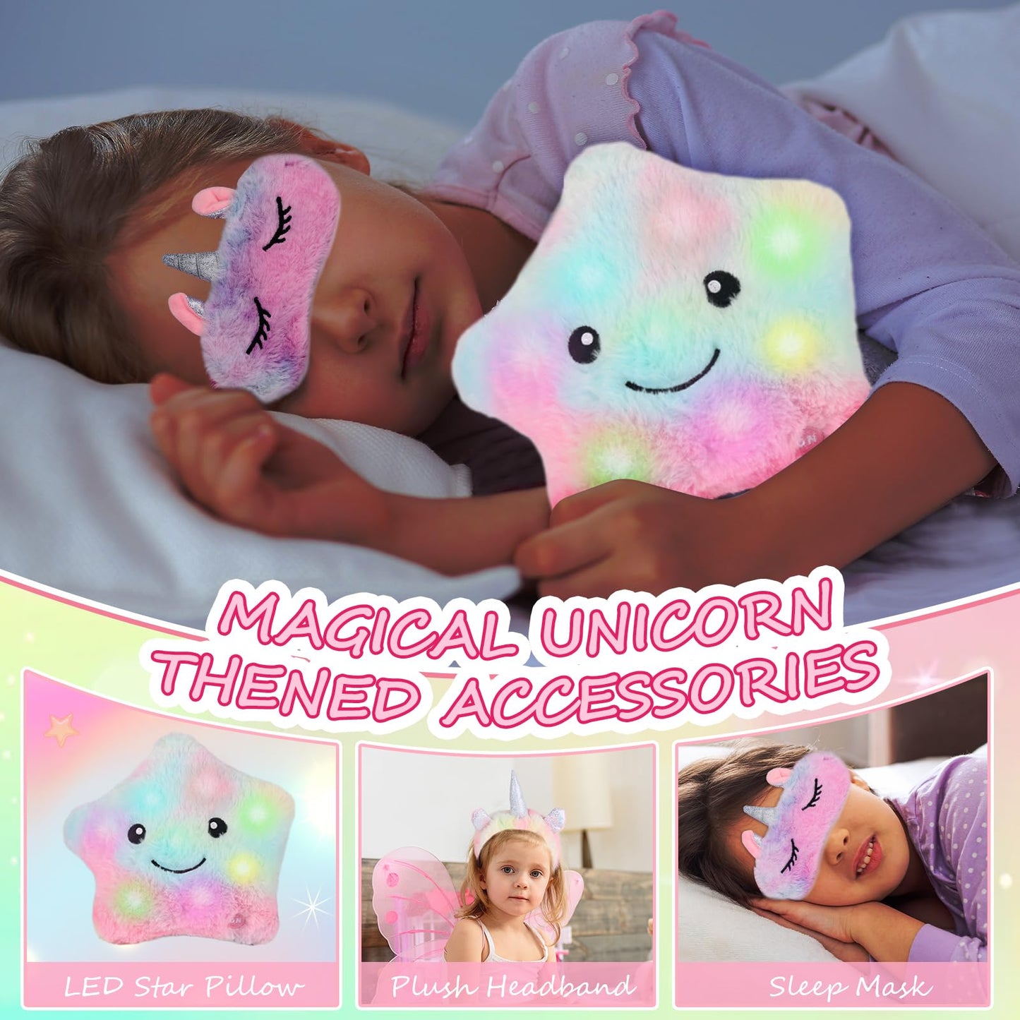 Ingbear Unicorn Toys Gift Set for Girls 4-8 – Plush Pillow, Water Bottle, Crossbody Bag & Accessories