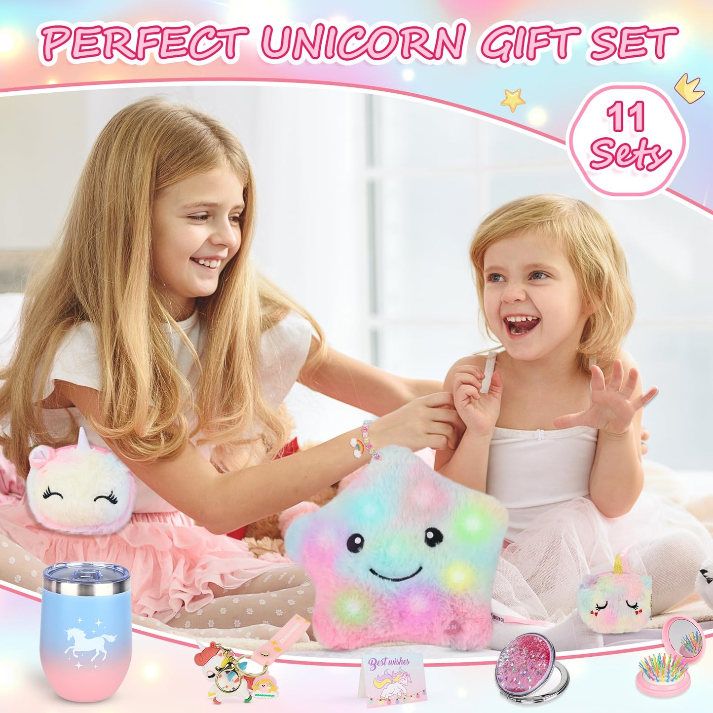 Ingbear Unicorn Toys Gift Set for Girls 4-8 – Plush Pillow, Water Bottle, Crossbody Bag & Accessories