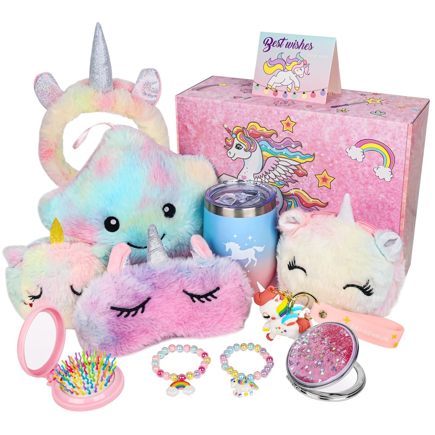 Ingbear Unicorn Toys Gift Set for Girls 4-8 – Plush Pillow, Water Bottle, Crossbody Bag & Accessories