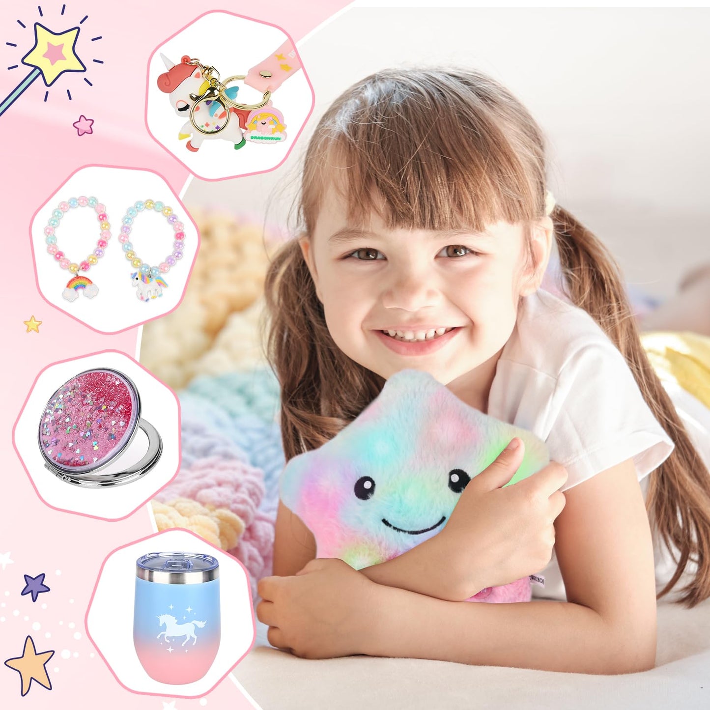 Ingbear Unicorn Toys Gift Set for Girls 4-8 – Plush Pillow, Water Bottle, Crossbody Bag & Accessories