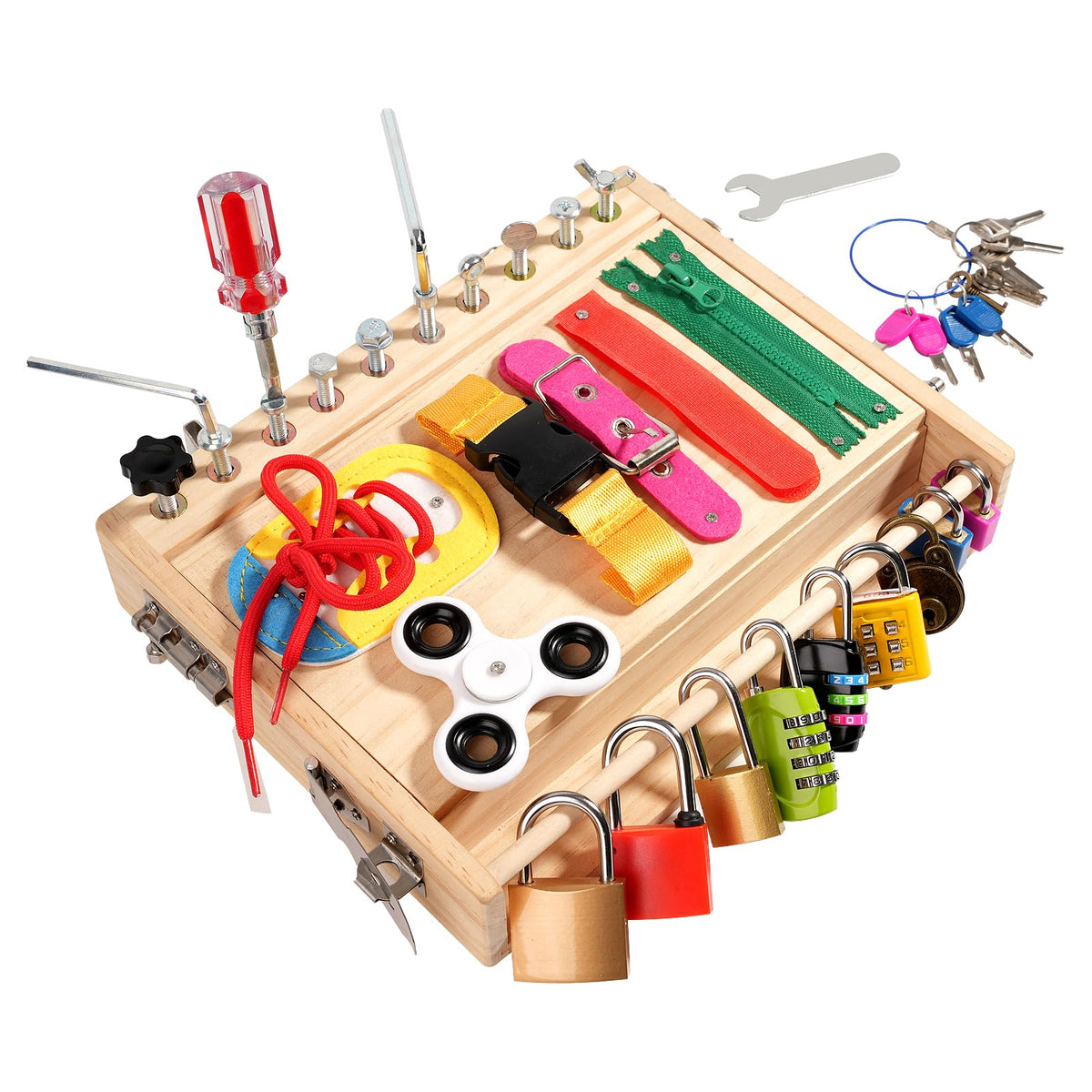 INIFEIDALA Montessori Wooden Busy Board – Fine Motor Skills Toy for 2–5 Year Olds