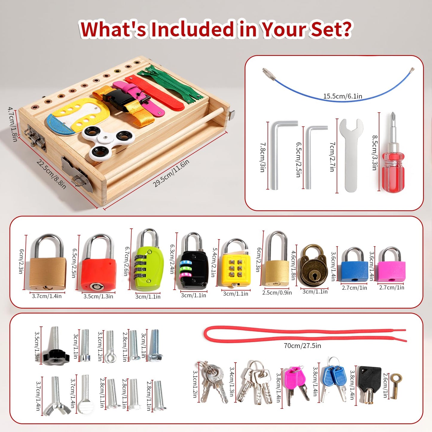 INIFEIDALA Montessori Wooden Busy Board – Fine Motor Skills Toy for 2–5 Year Olds
