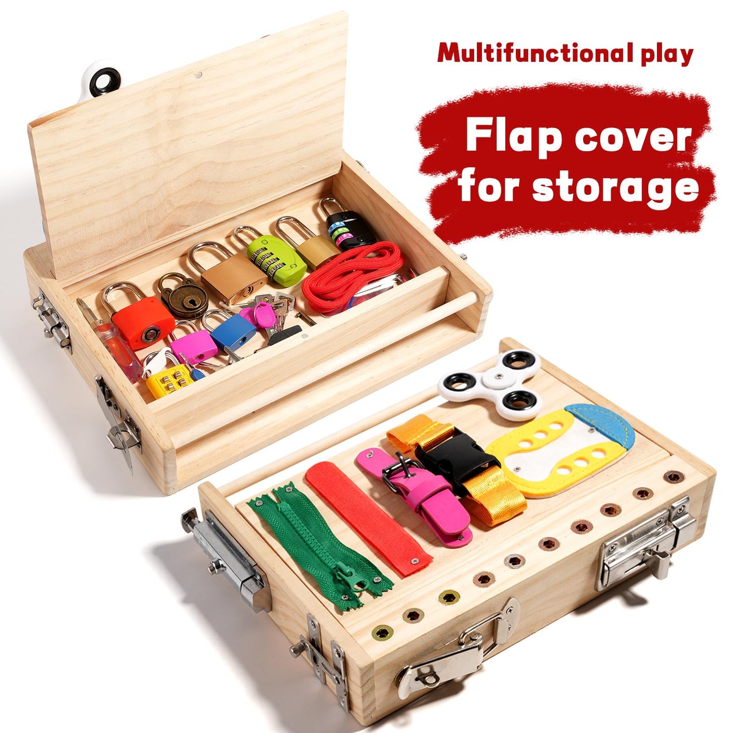 INIFEIDALA Montessori Wooden Busy Board – Fine Motor Skills Toy for 2–5 Year Olds