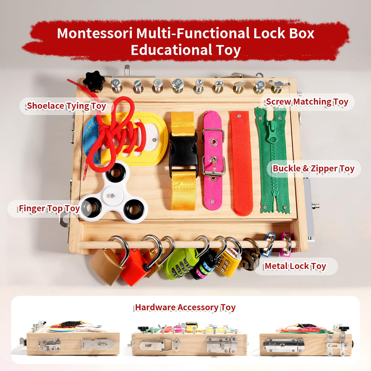INIFEIDALA Montessori Wooden Busy Board – Fine Motor Skills Toy for 2–5 Year Olds