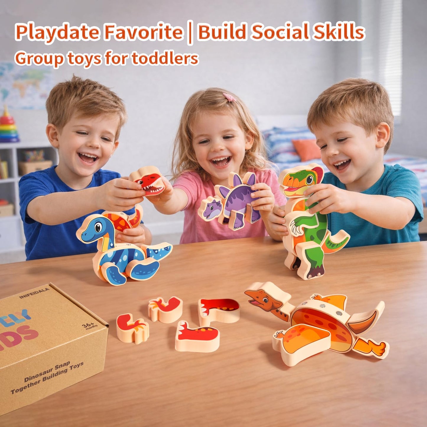 INIFEIDALA Magnetic Dinosaur Building Toys – Wooden Take-Apart Dino Blocks for STEM Learning (3+ Years)