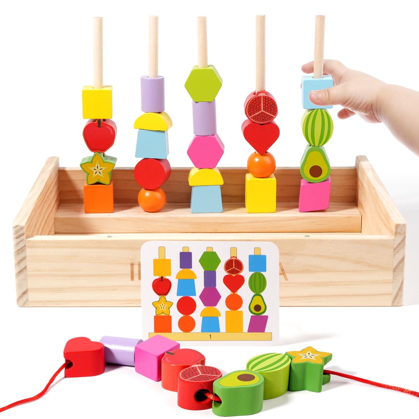 INIFEIDALA Toddler Montessori Toys – Rainbow Stacking, Beading & Shape Matching Set for 3-6 Year Olds