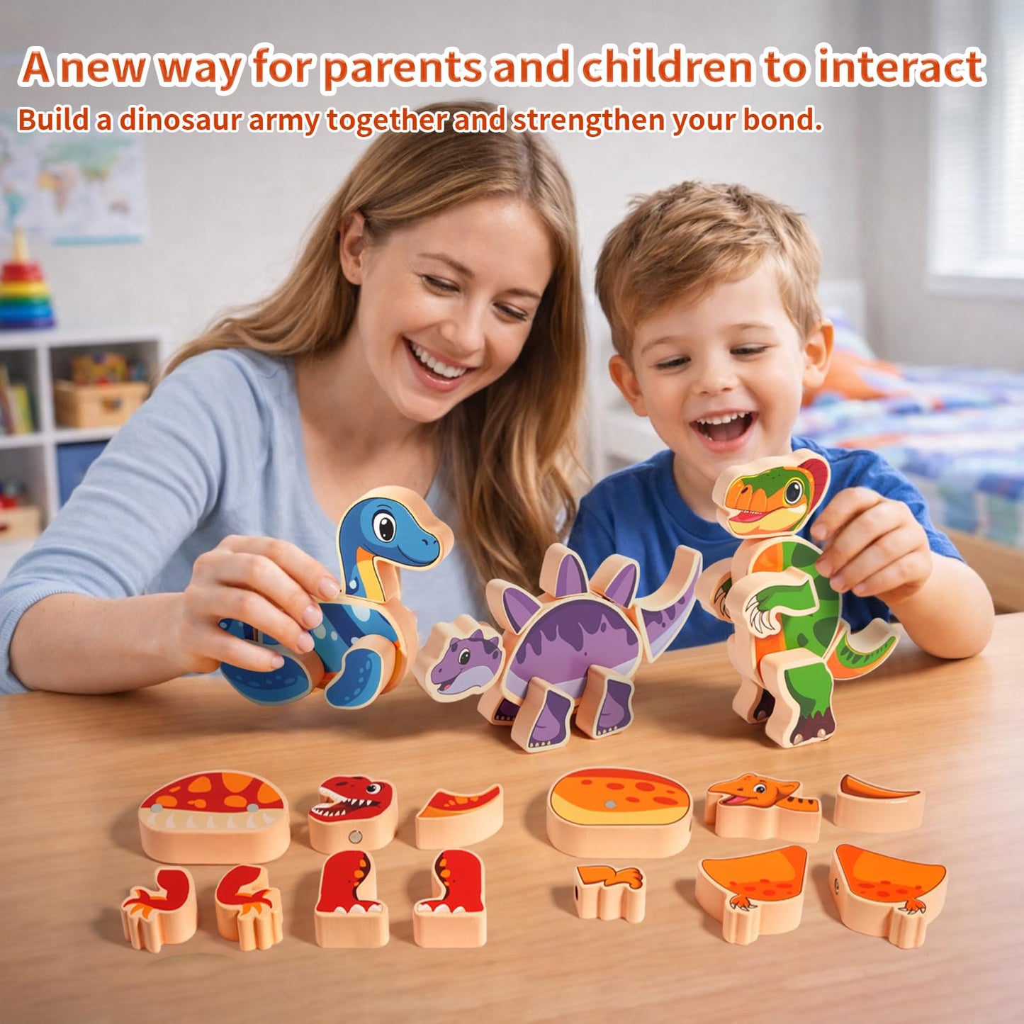 INIFEIDALA Magnetic Dinosaur Building Toys – Wooden Take-Apart Dino Blocks for STEM Learning (3+ Years)