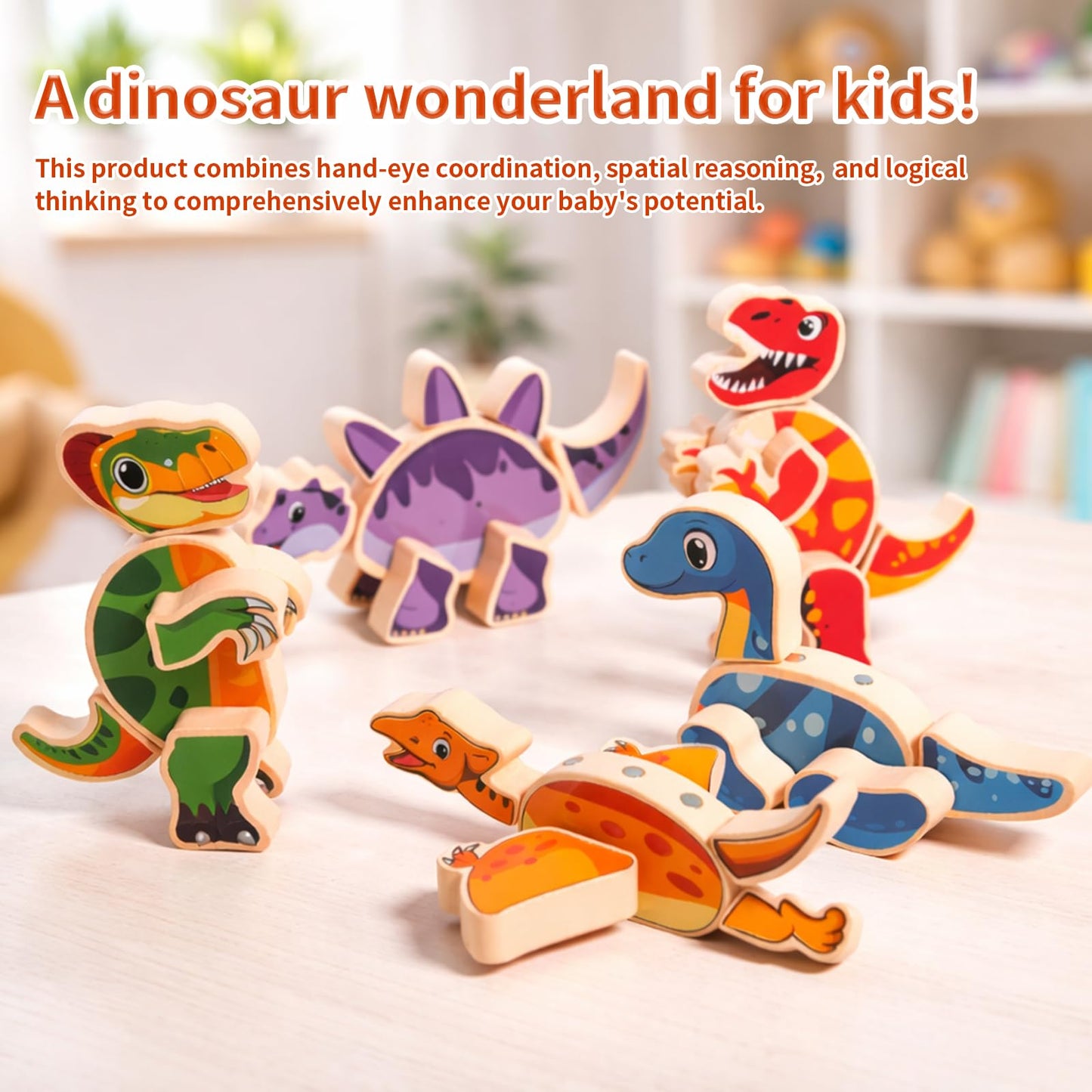 INIFEIDALA Magnetic Dinosaur Building Toys – Wooden Take-Apart Dino Blocks for STEM Learning (3+ Years)