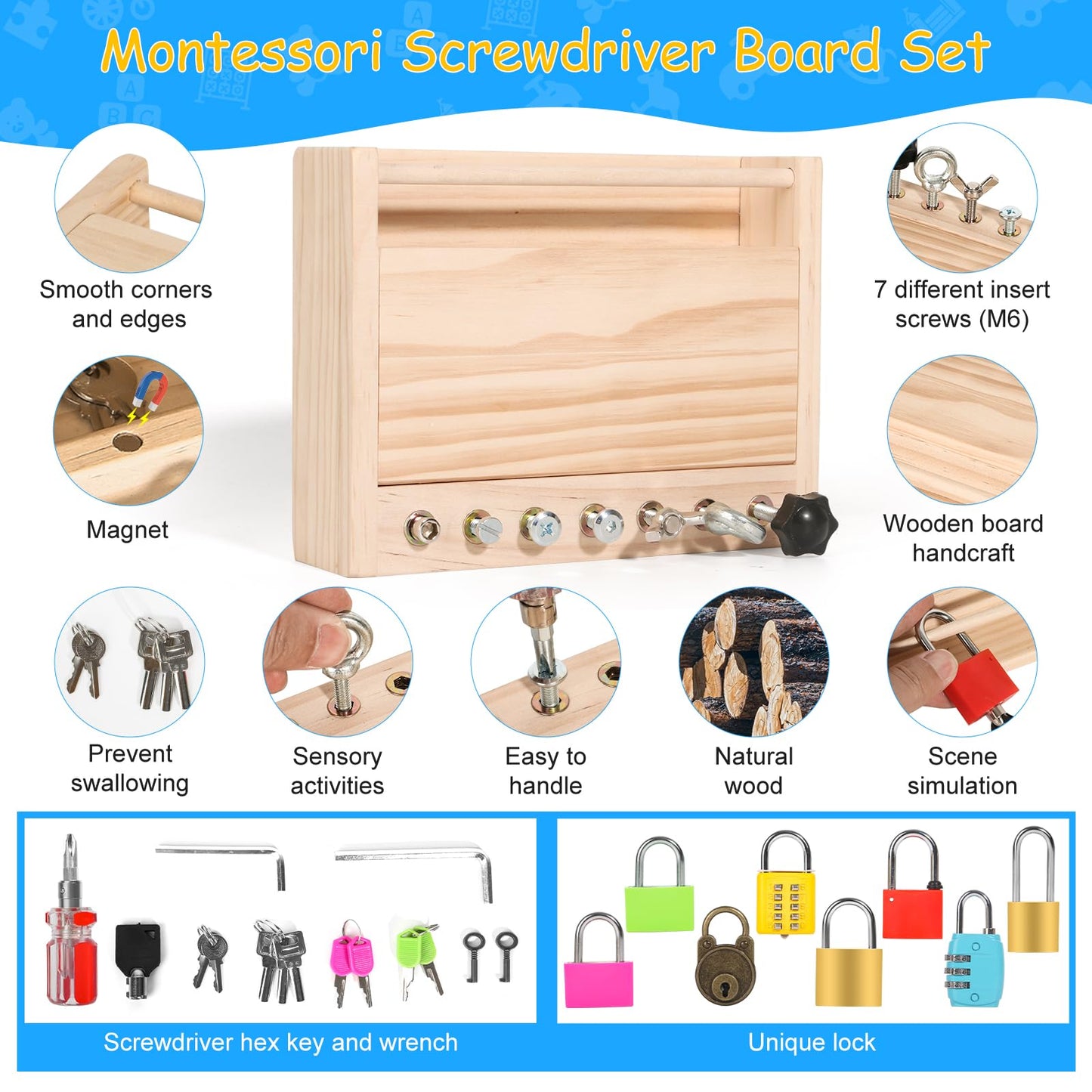 INIFEIDALA Montessori Screwdriver Board Set – Locks & Keys Toy for 3–5 Year Olds | Fine Motor & STEM