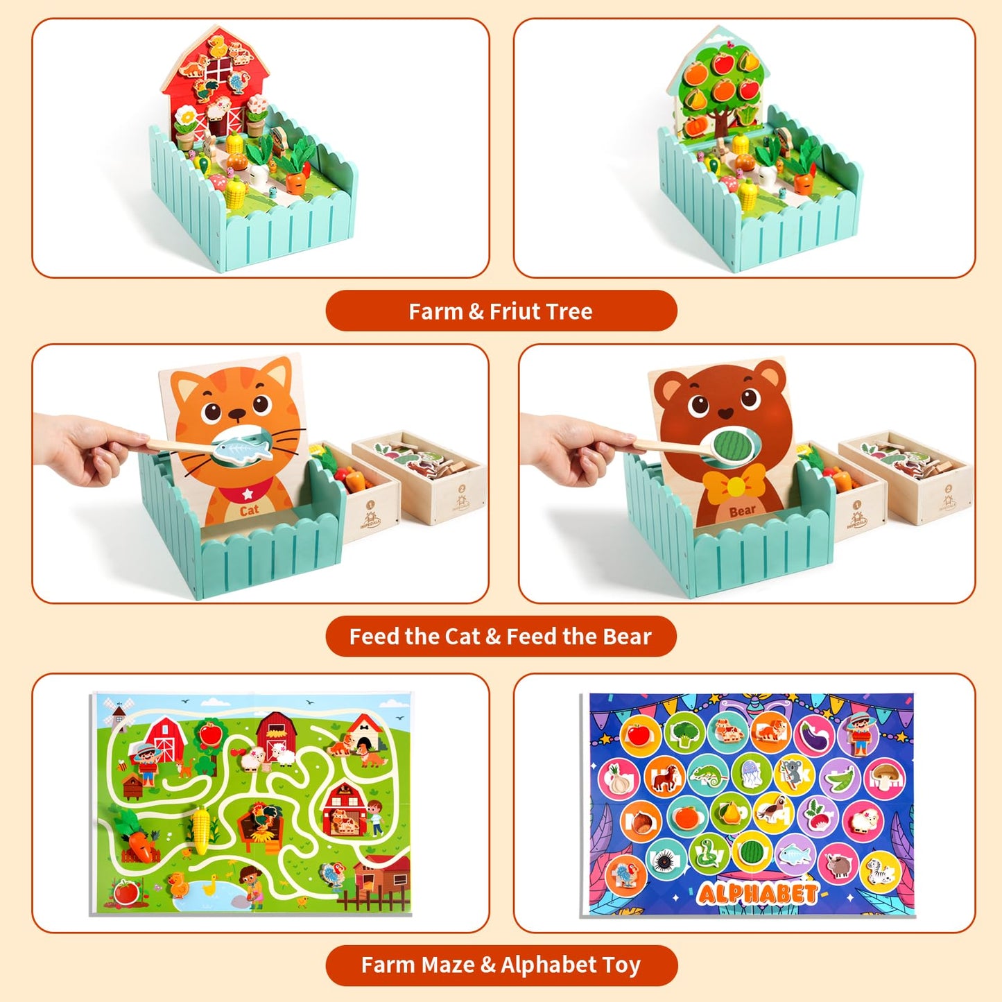 INIFEIDALA Montessori Farm Toy for Toddlers – Fine Motor Skills & Early Learning | Wooden Educational Toy