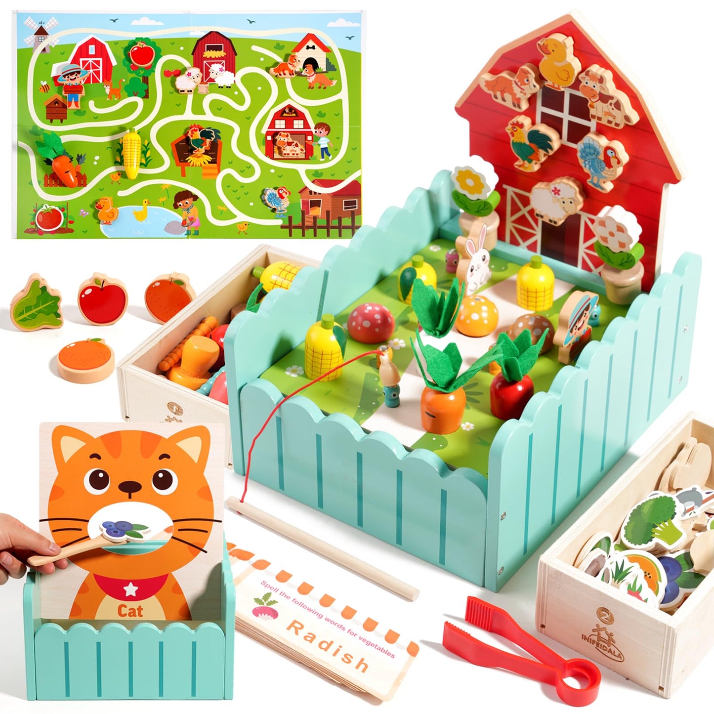 INIFEIDALA Montessori Farm Toy for Toddlers – Fine Motor Skills & Early Learning | Wooden Educational Toy