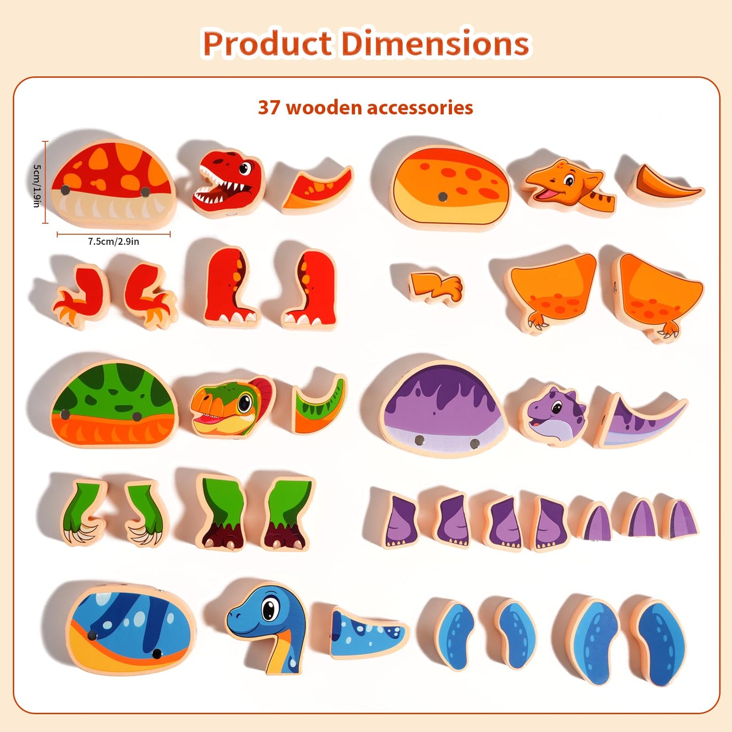 INIFEIDALA Magnetic Dinosaur Building Toys – Wooden Take-Apart Dino Blocks for STEM Learning (3+ Years)