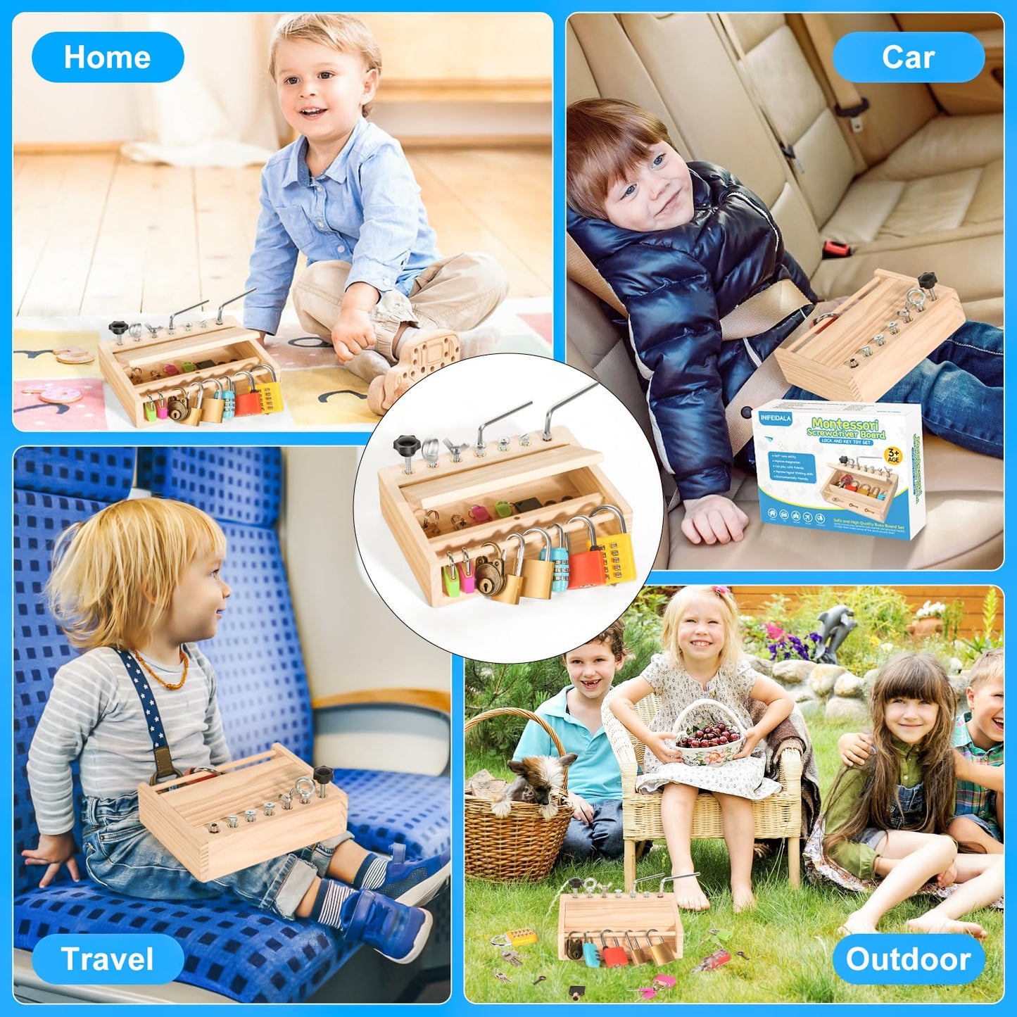 INIFEIDALA Montessori Screwdriver Board Set – Locks & Keys Toy for 3–5 Year Olds | Fine Motor & STEM