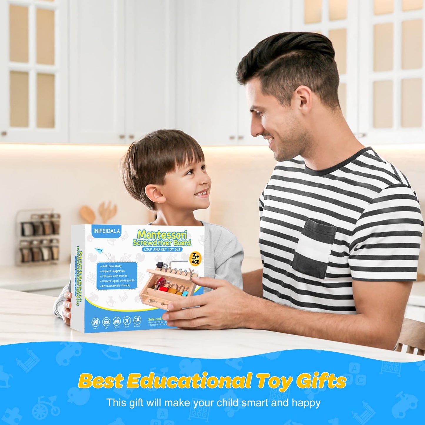 INIFEIDALA Montessori Screwdriver Board Set – Locks & Keys Toy for 3–5 Year Olds | Fine Motor & STEM