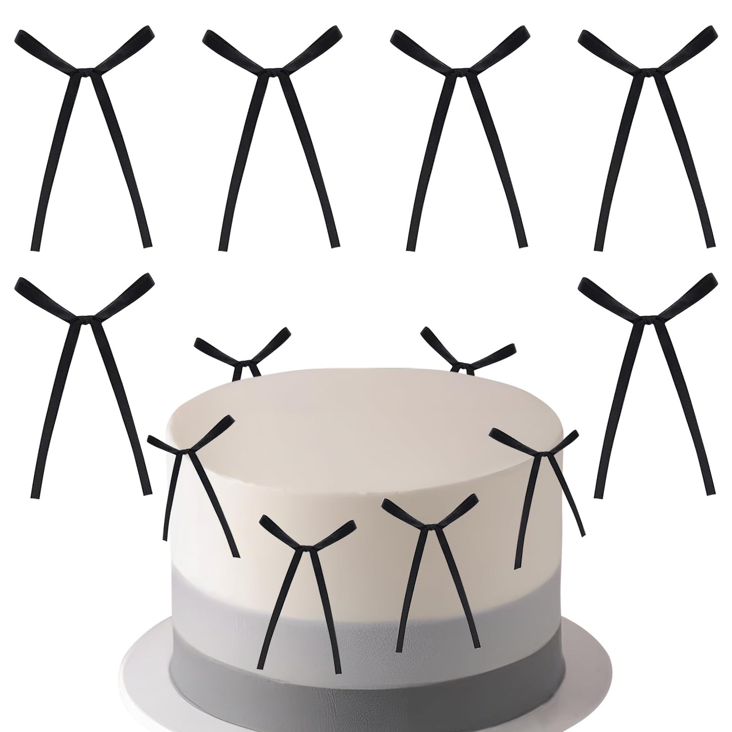 iNINGER 20Pcs Black Bows Cake Toppers – Fabric Cake Decorations for Birthdays, Weddings & Gifts