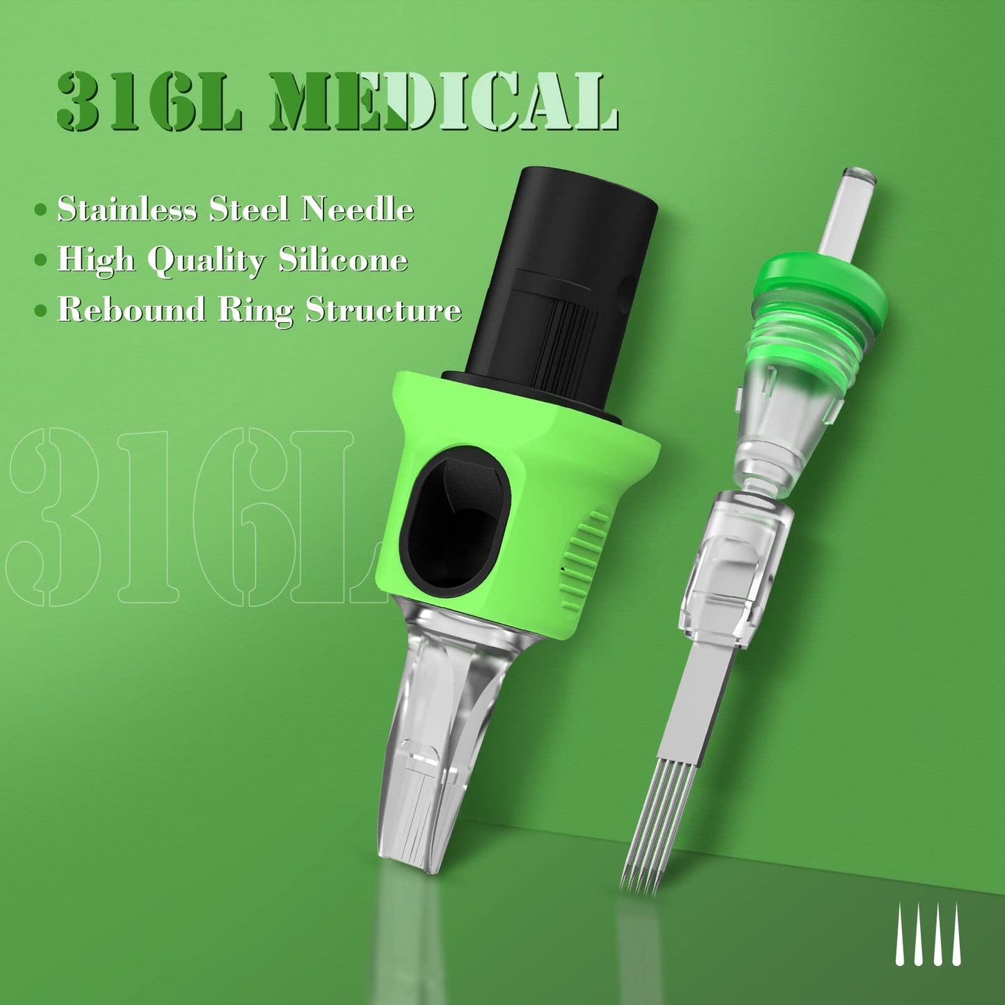 INKIN Tattoo Needles Assorted Curved Magnum 40Pcs | #10 Mixed (5RM 7RM 9RM 13RM 15RM) with Finger Ledge & Safety Membrane