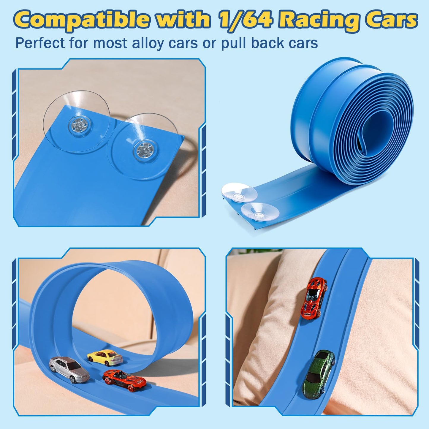 INKZOO Flex Tracks 15ft Starter Set – Flexible Race Track for 1/64 Cars