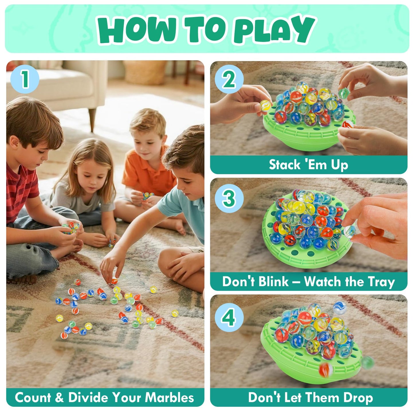 INKZOO Marble Balance Game – Wobble Marble Stack for 1-4 Players
