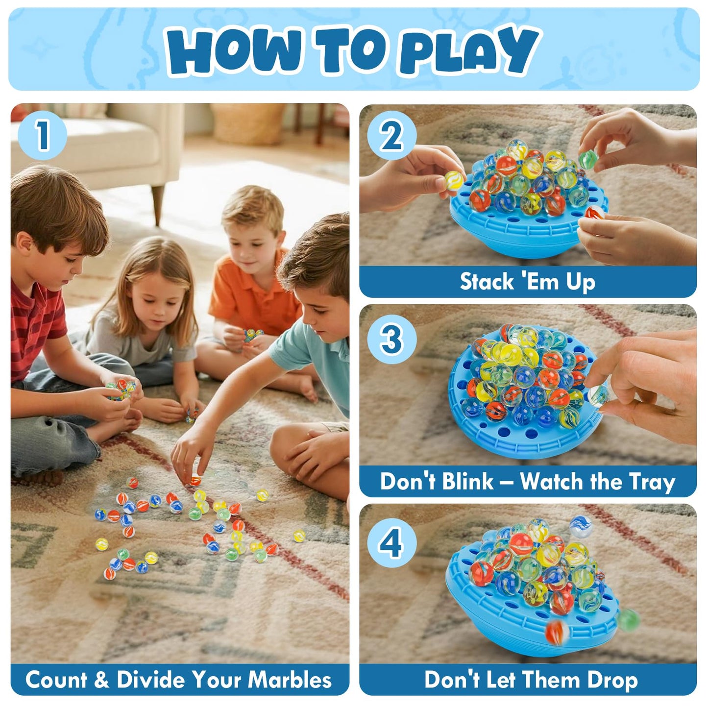 INKZOO Marble Balance Game — Wobble Marble Stacking for Family Fun (1-4 Players)