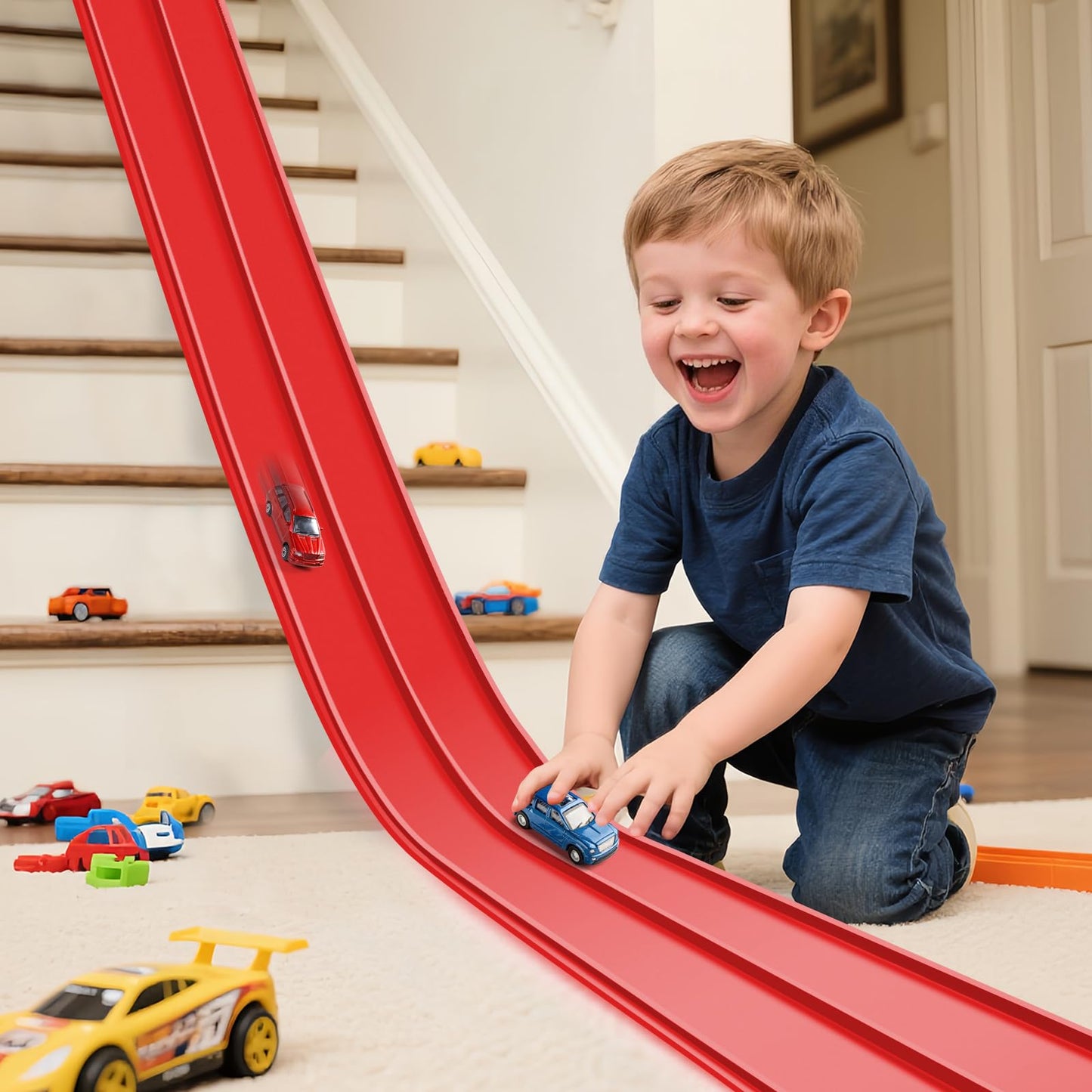 INKZOO Upgrade Flexible Race Track — 15ft, 1/64 Diecast Compatible, Roll-Up with Suction Cups
