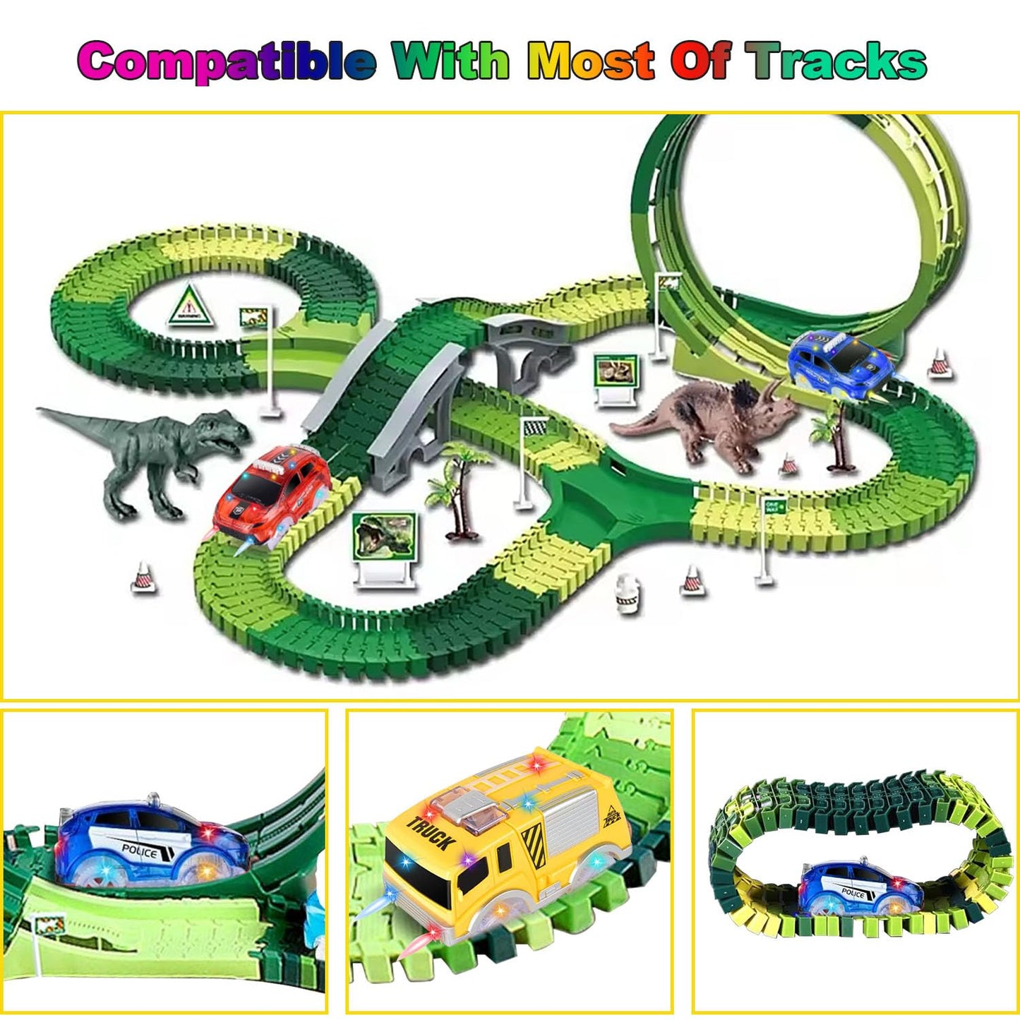 INLAIER Track Cars Glow 4-Pack – 5 LED Lights, Fits Most Tracks, Screwdriver Included