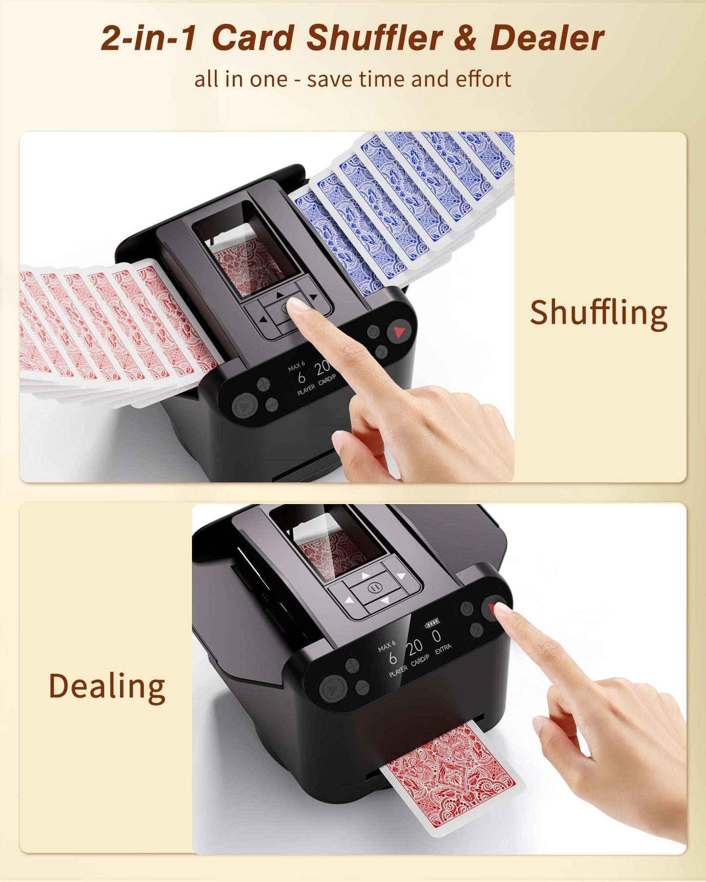 INNCNN 2-in-1 Automatic Card Shuffler & Dealer Machine for 1-12 Players | USB-C Rechargeable