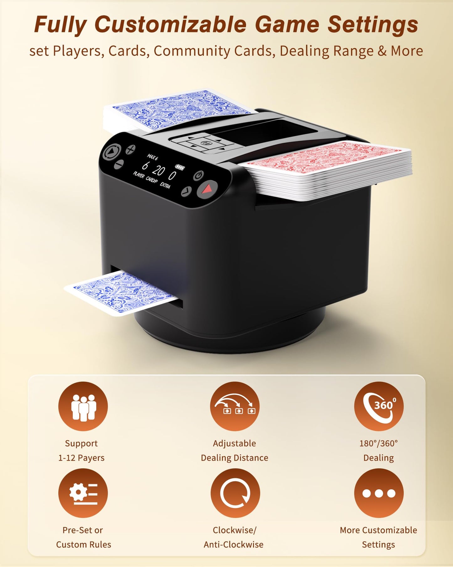 INNCNN 2-in-1 Automatic Card Shuffler & Dealer Machine for 1-12 Players | USB-C Rechargeable