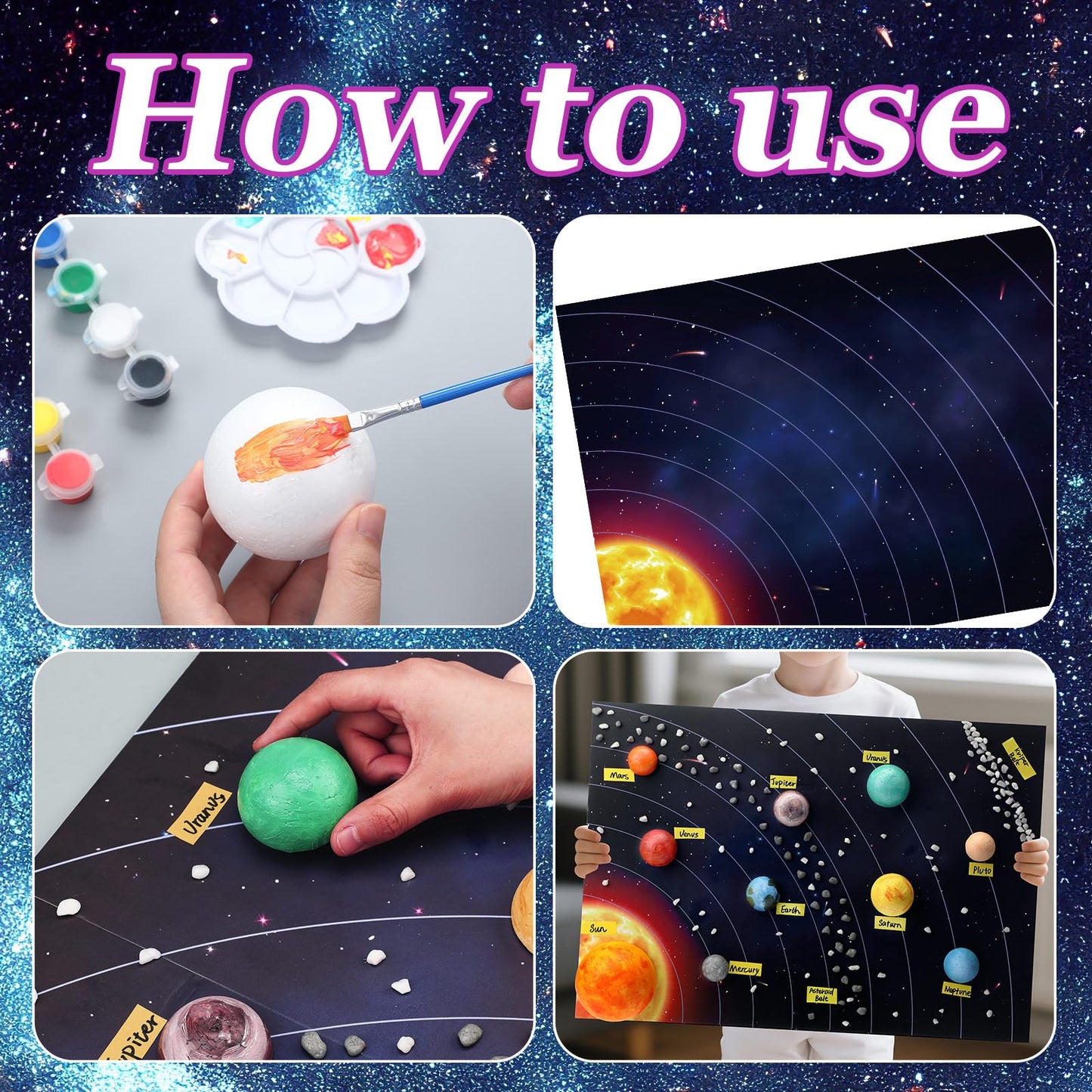 Innconee Solar System Model Kit – 20 Foam Ball LEDs, 12 Pigments