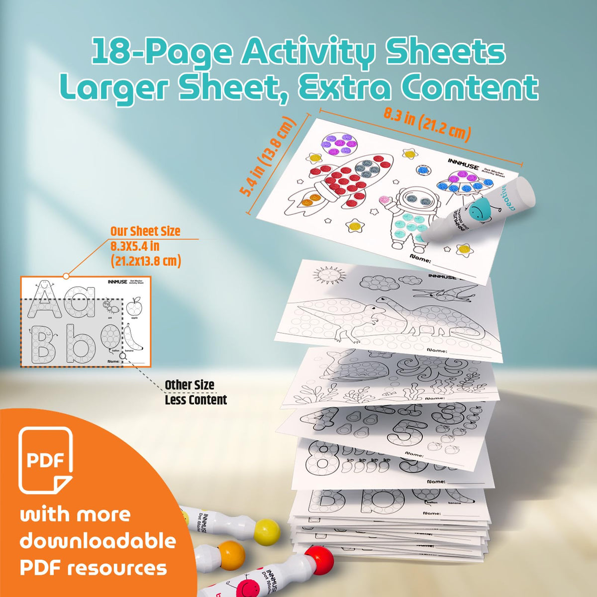 INNMUSE 10-Color Washable Dot Markers – Mess-Free Toddler Art Kit with Smock & Printable PDFs