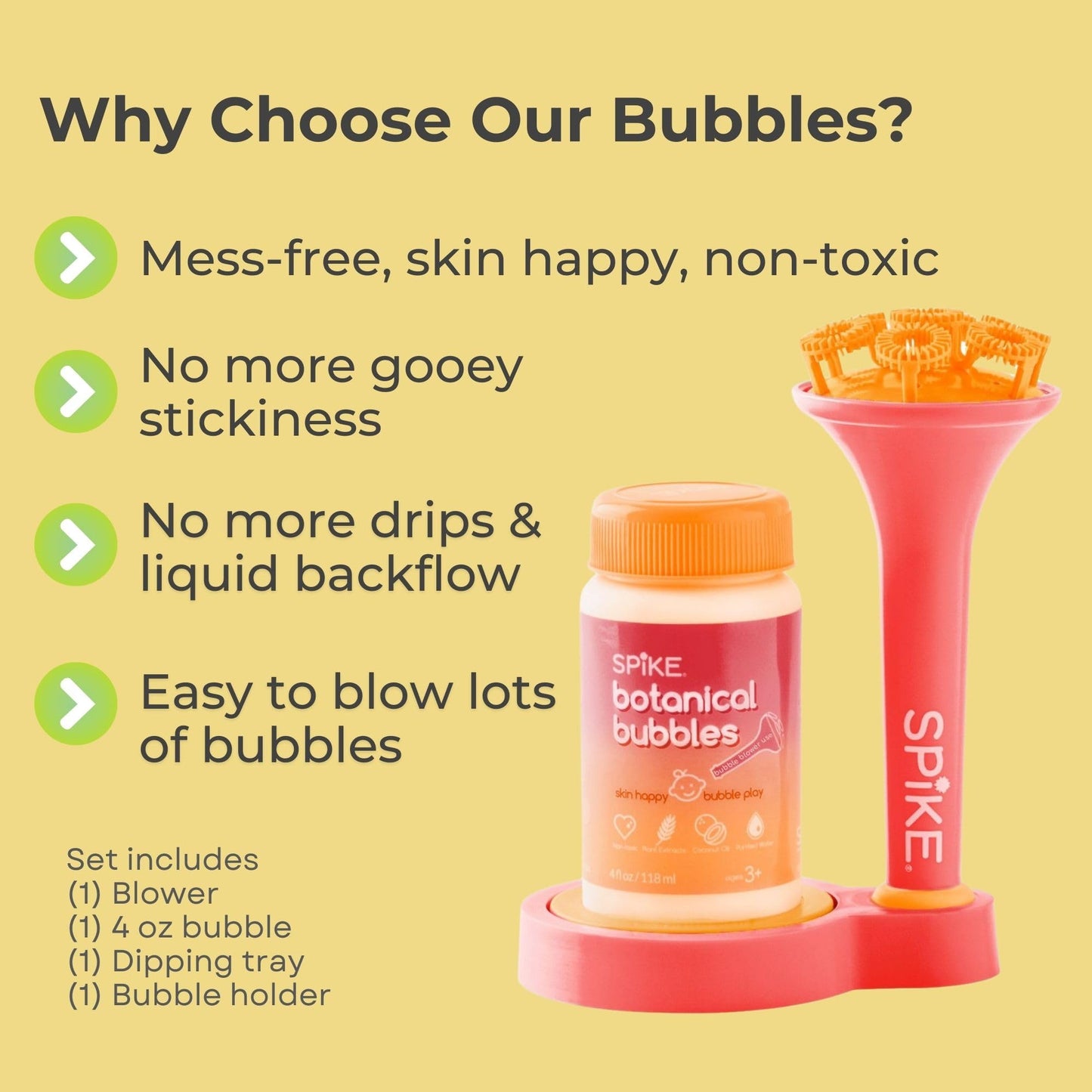 Innobaby SPIKE Bubble Blower - Mess-Free Botanical Bubbles & Dipping Tray - Pink