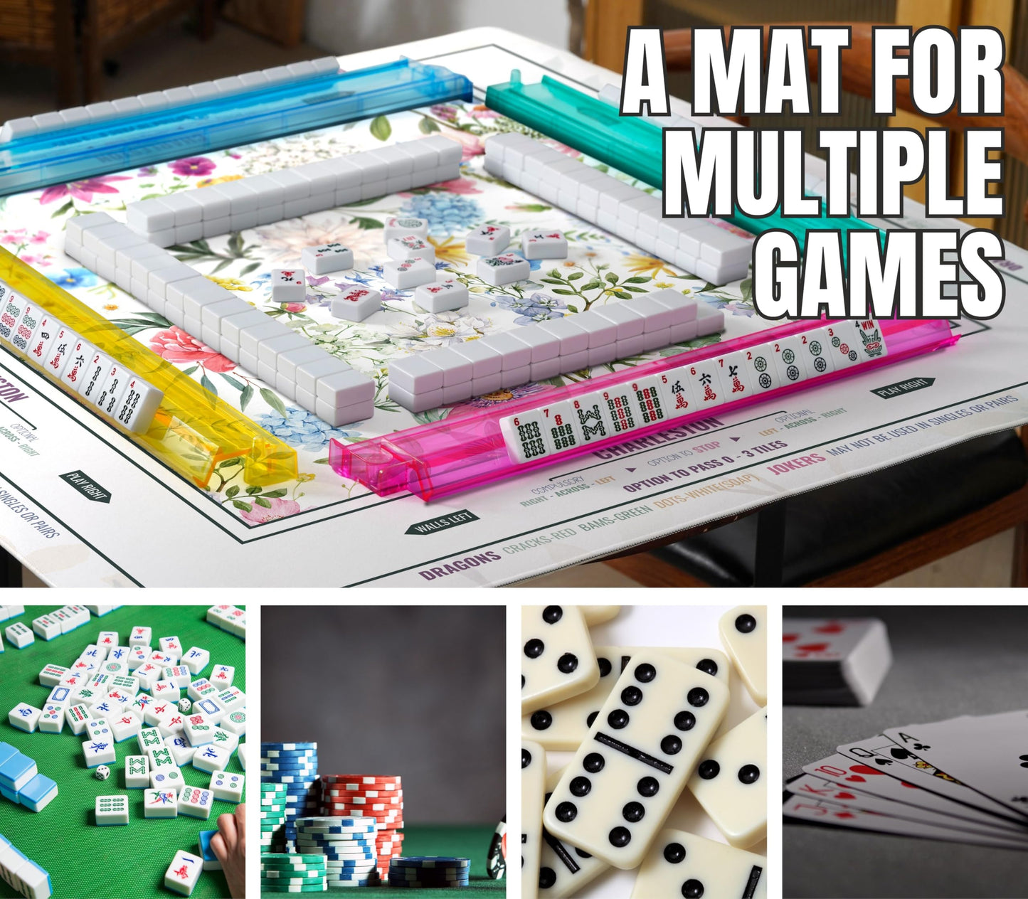 InnoBeta Mahjong Mat 33x33 – Non-Slip, Noise-Reducing Play Surface Flower-Carnation-12