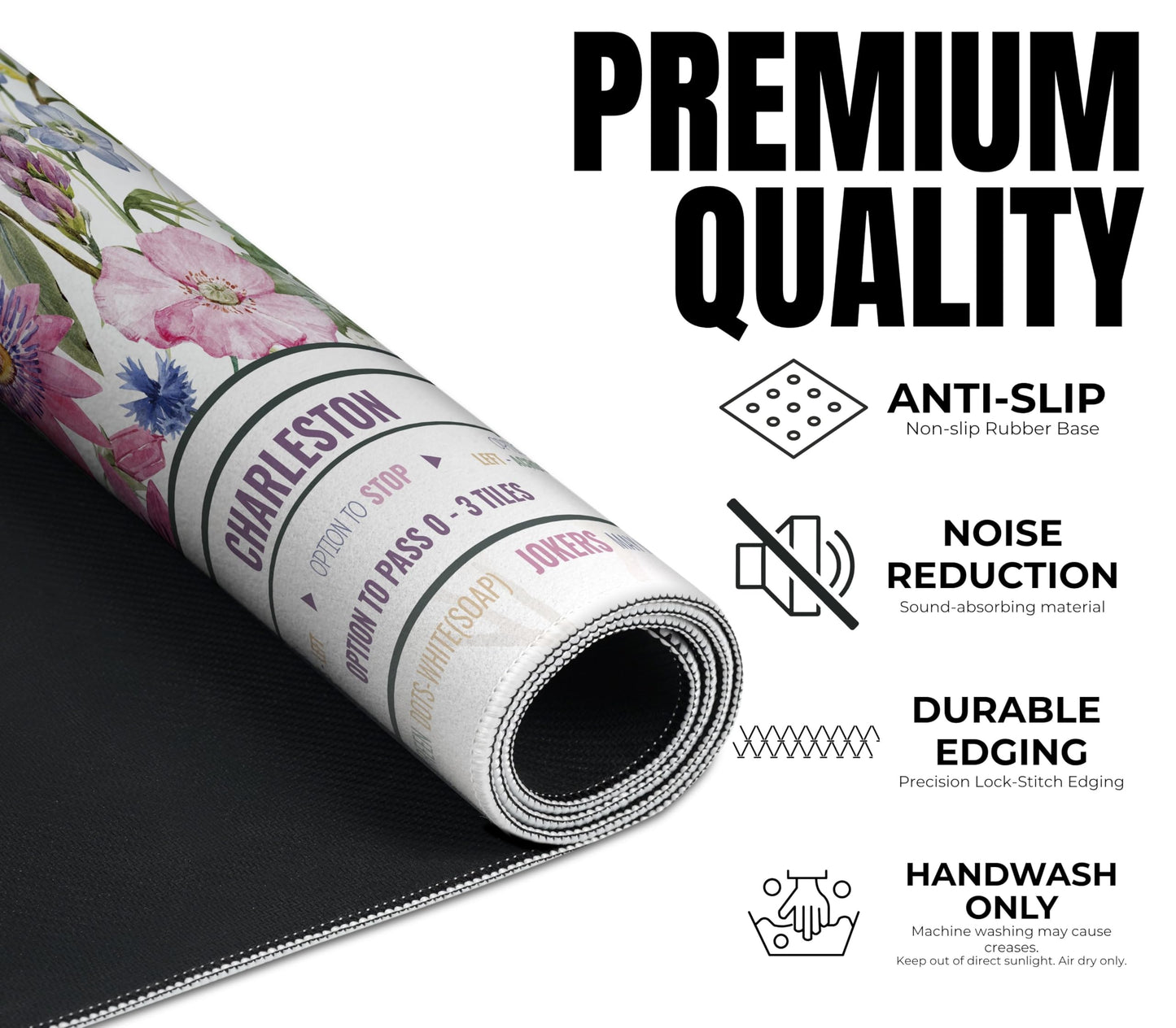 InnoBeta Mahjong Mat 33x33 – Non-Slip, Noise-Reducing Play Surface Flower-Carnation-12