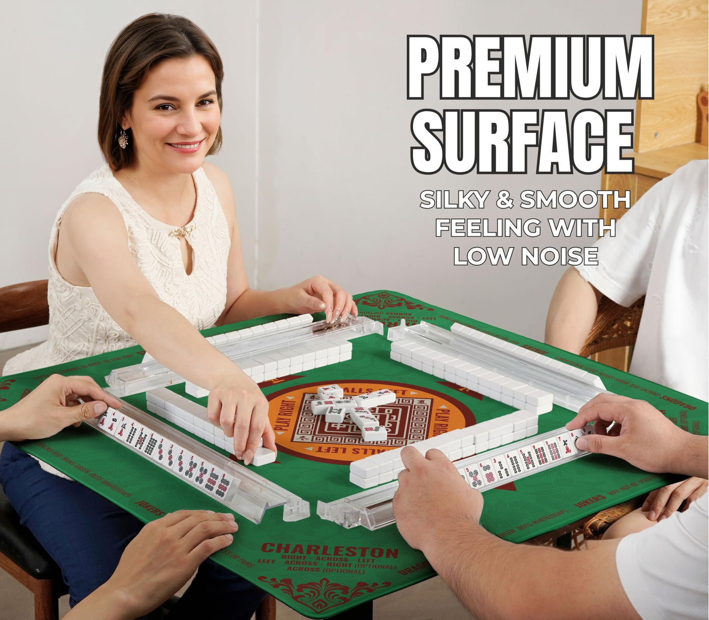 InnoBeta Mahjong Mat 33x33 – Non-Slip, Noise-Reducing Gaming Surface for American Mahjong (RedGreen-03)