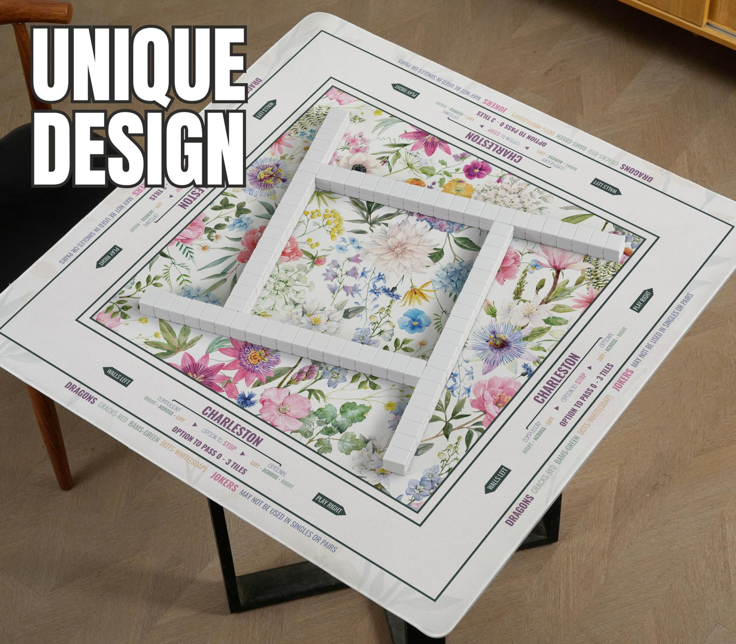 InnoBeta Mahjong Mat 33x33 – Non-Slip, Noise-Reducing Play Surface Flower-Carnation-12