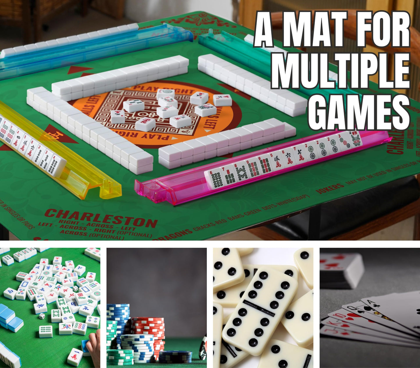 InnoBeta Mahjong Mat 33x33 – Non-Slip, Noise-Reducing Gaming Surface for American Mahjong (RedGreen-03)