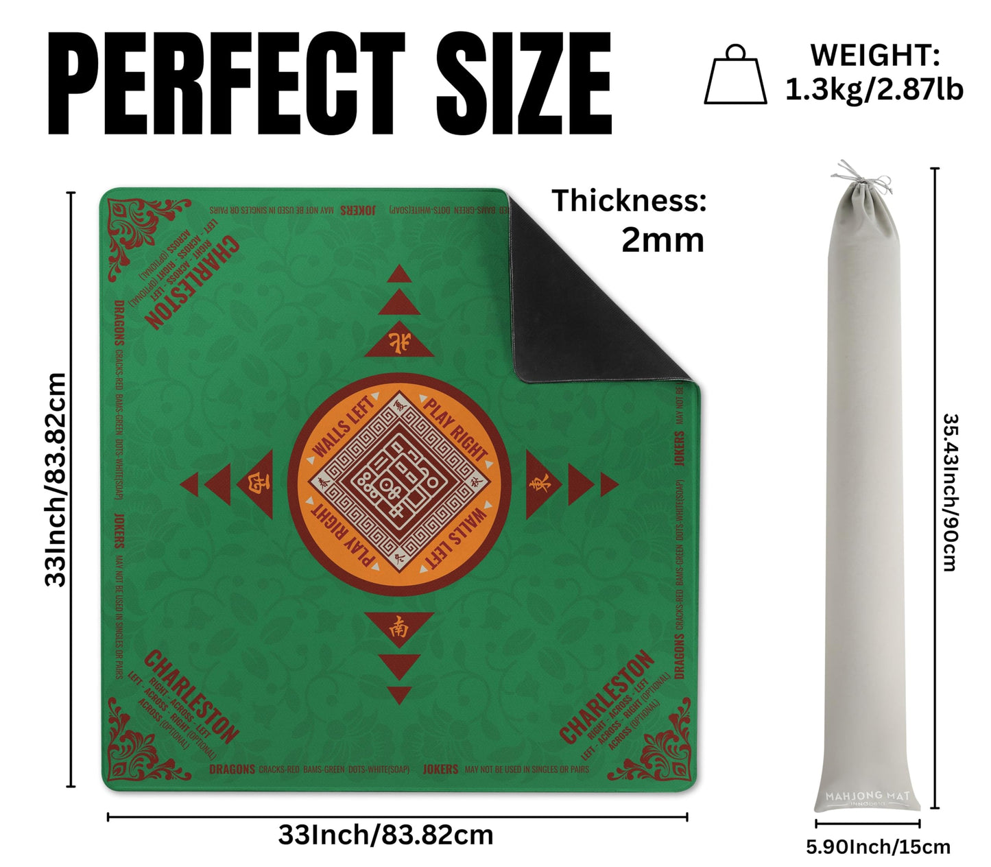 InnoBeta Mahjong Mat 33x33 – Non-Slip, Noise-Reducing Gaming Surface for American Mahjong (RedGreen-03)