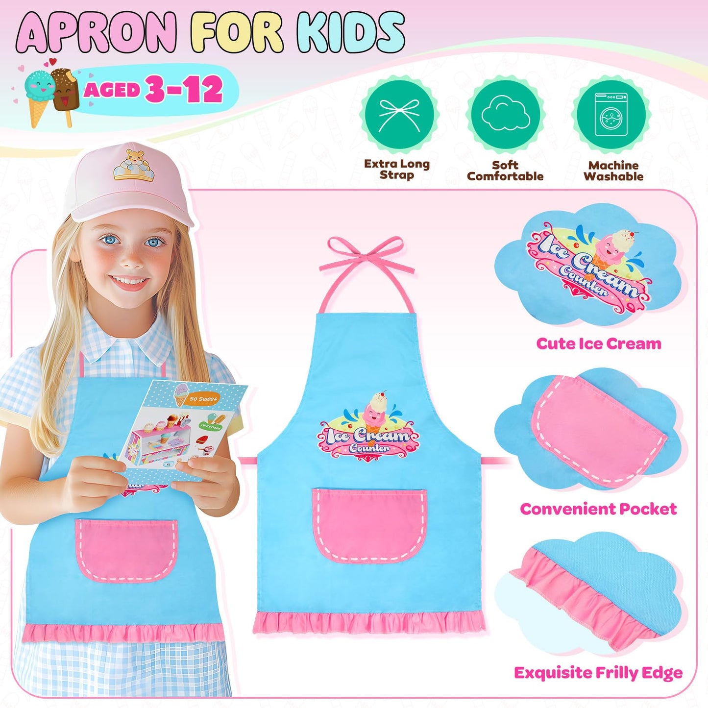 INNOCHEER Wooden Ice Cream Play Set – Pretend Shop Toys for Kids 3–8