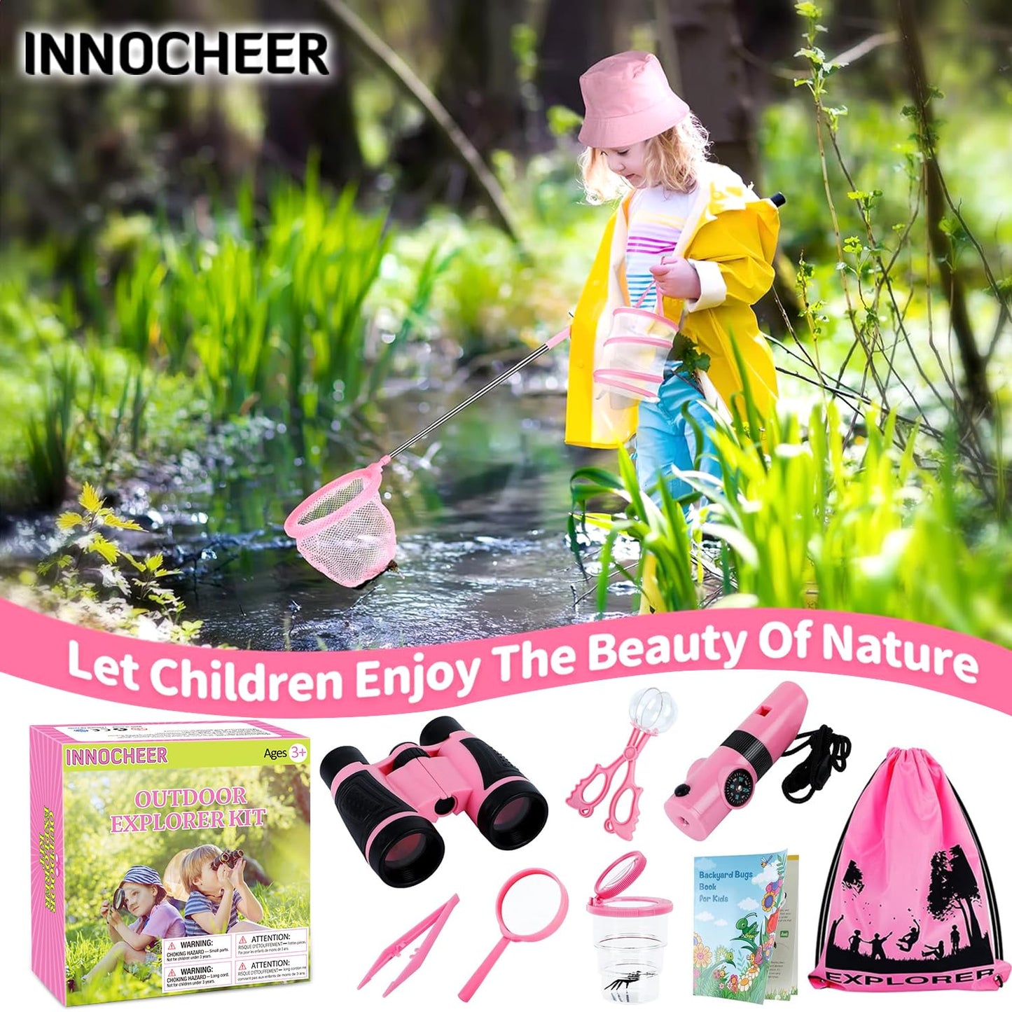 INNOCHEER Explorer Kit for Girls | Bug Catcher Kit for Kids Outdoor Adventures